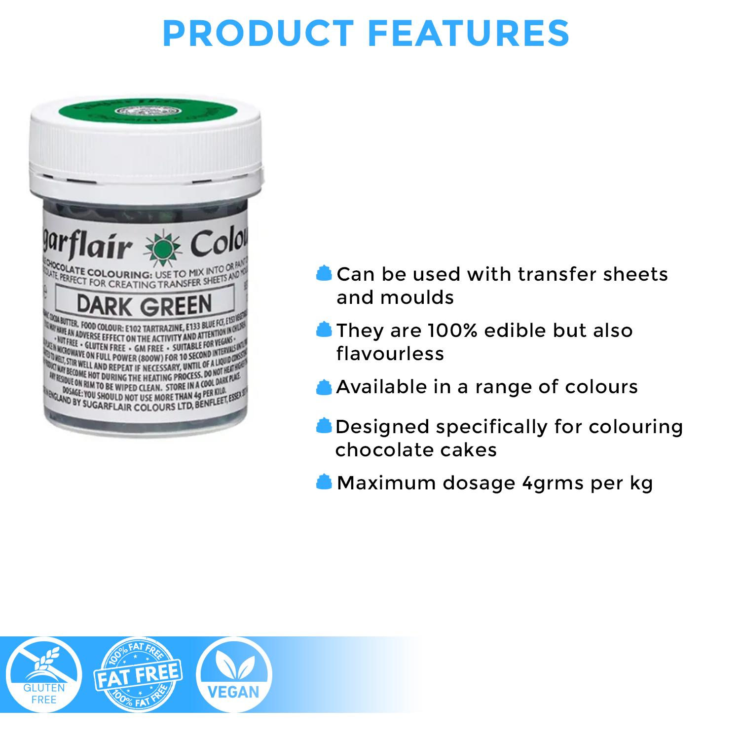 SUGARFLAIR CHOCOLATE COLOURING DARK GREEN 35GMS
