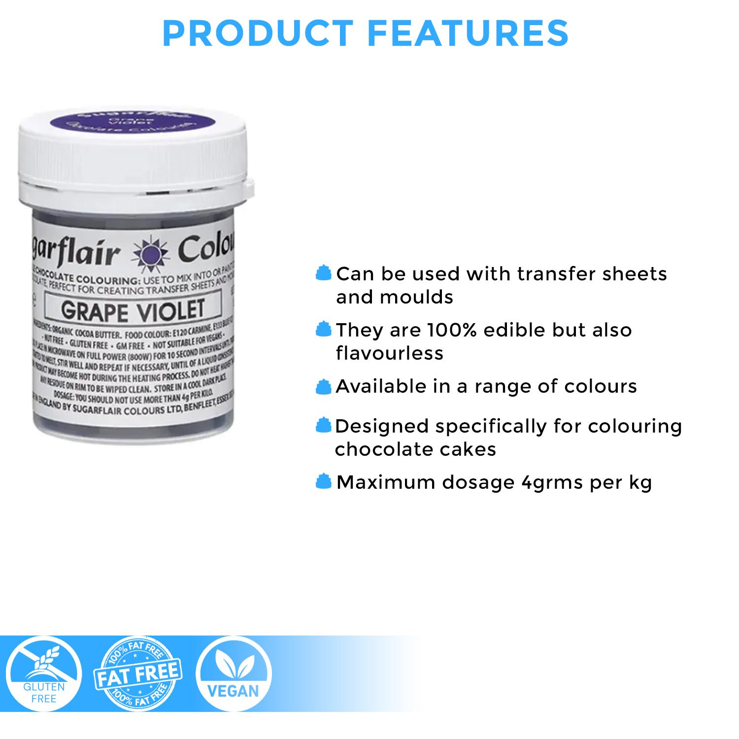 SUGARFLAIR CHOCOLATE COLOURING GRAPE VIOLET 35GMS