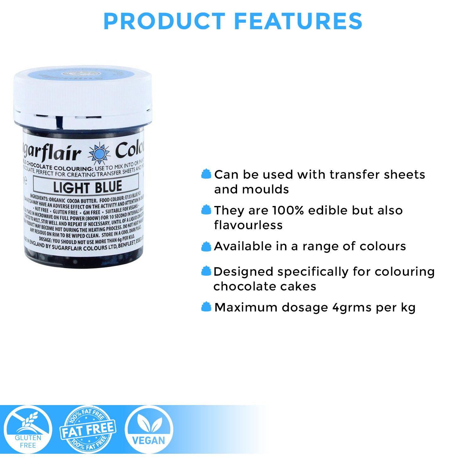 SUGARFLAIR CHOCOLATE COLOURING LIGHT BLUE 35GMS
