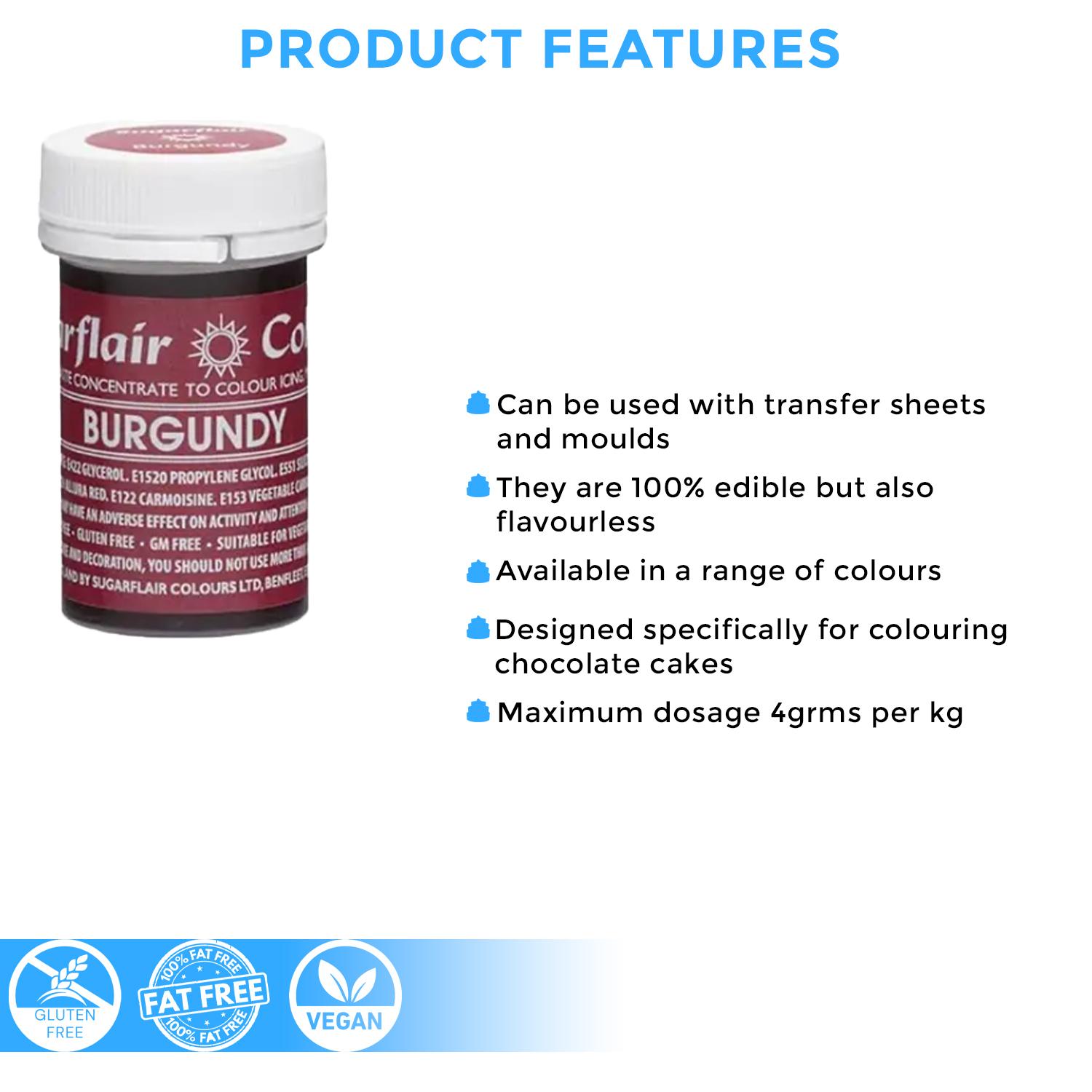 SUGARFLAIR COLOURS SPECTRAL PASTE BURGUNDY 25GMS