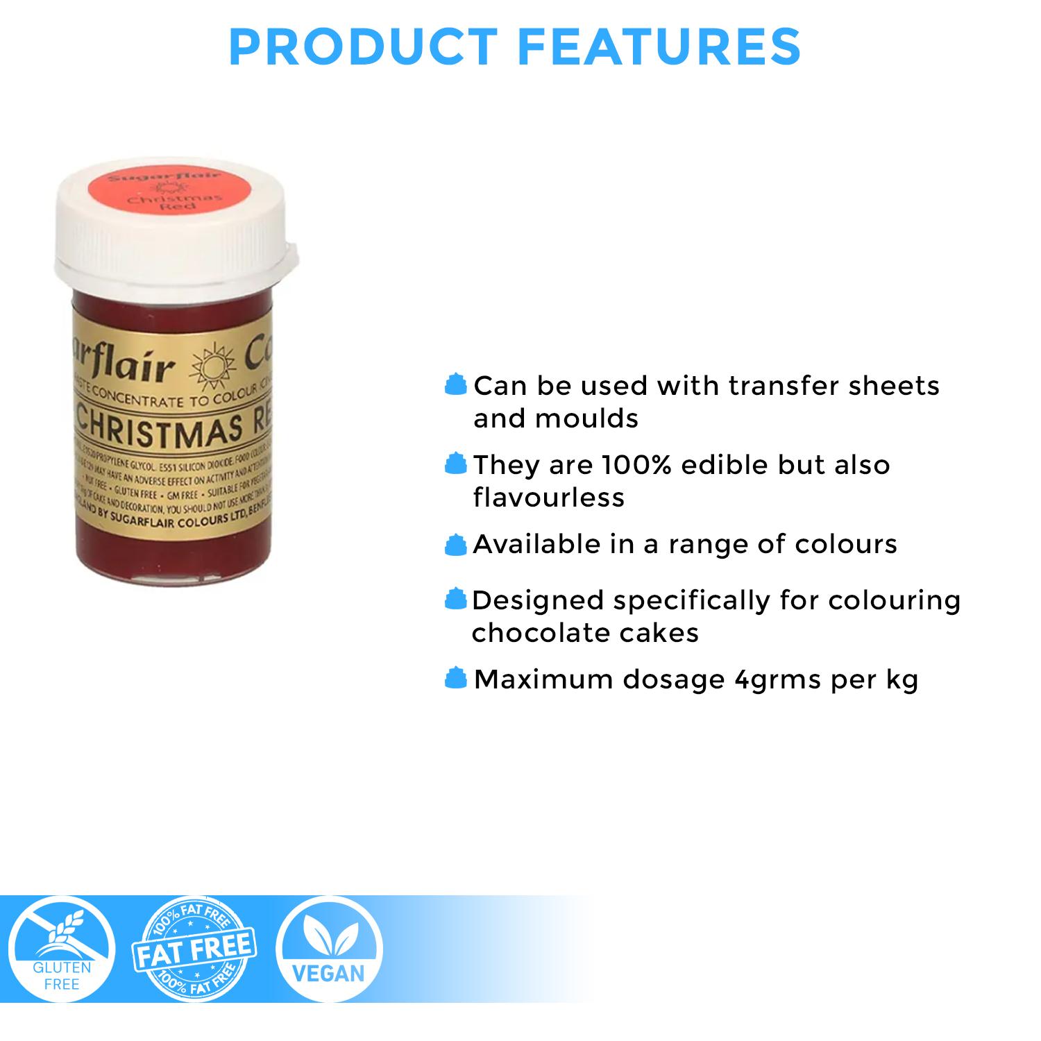 SUGARFLAIR COLOURS SPECTRAL PASTE CHRISTMAS RED 25GMS