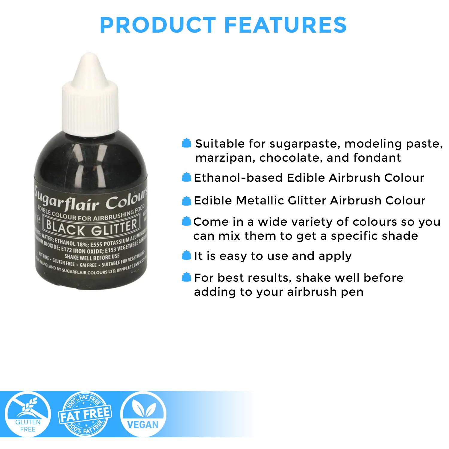 SUGARFLAIR GLITTER BLACK AIRBRUSH COLOUR 60MLS