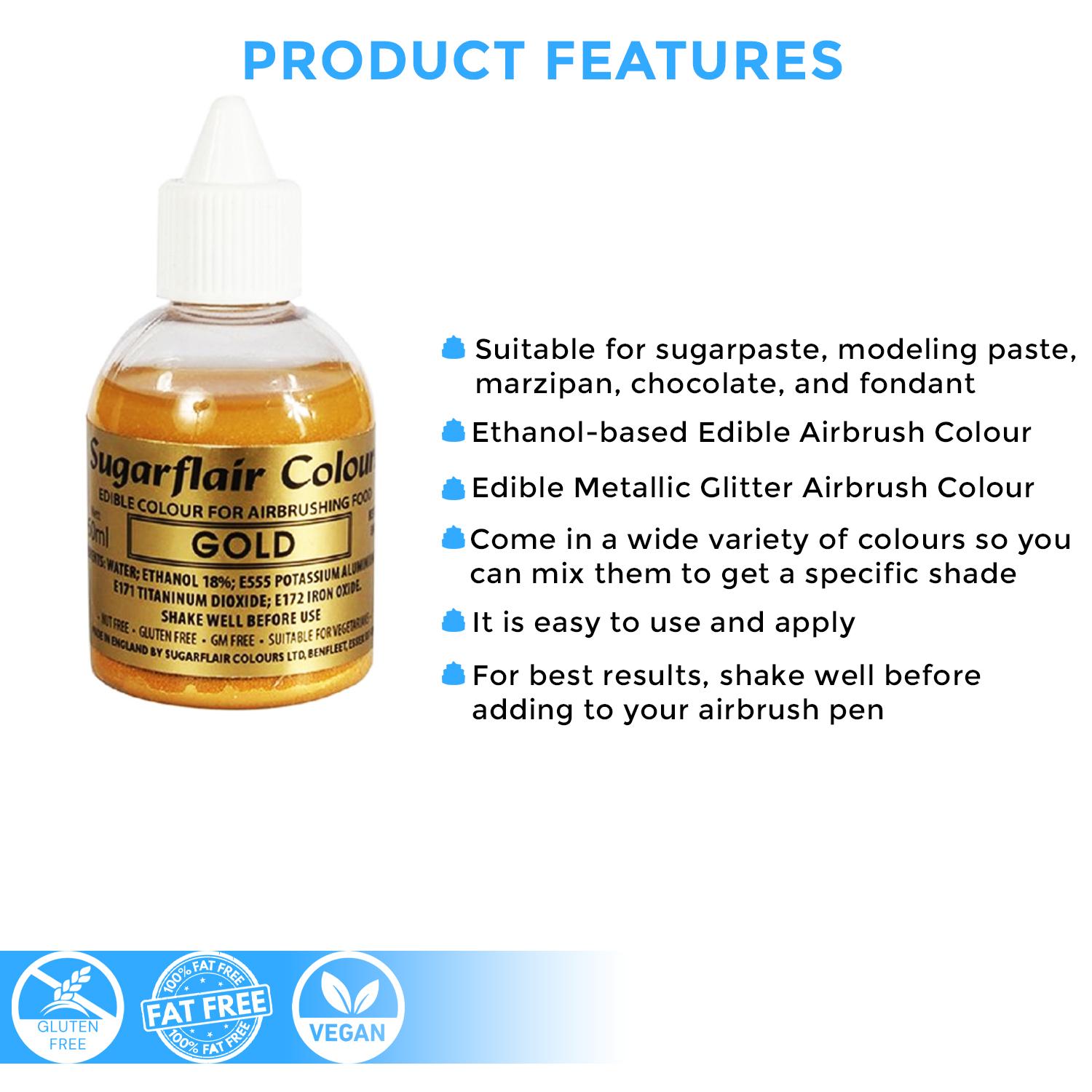 SUGARFLAIR GLITTER GOLD AIRBRUSH COLOUR 60MLS