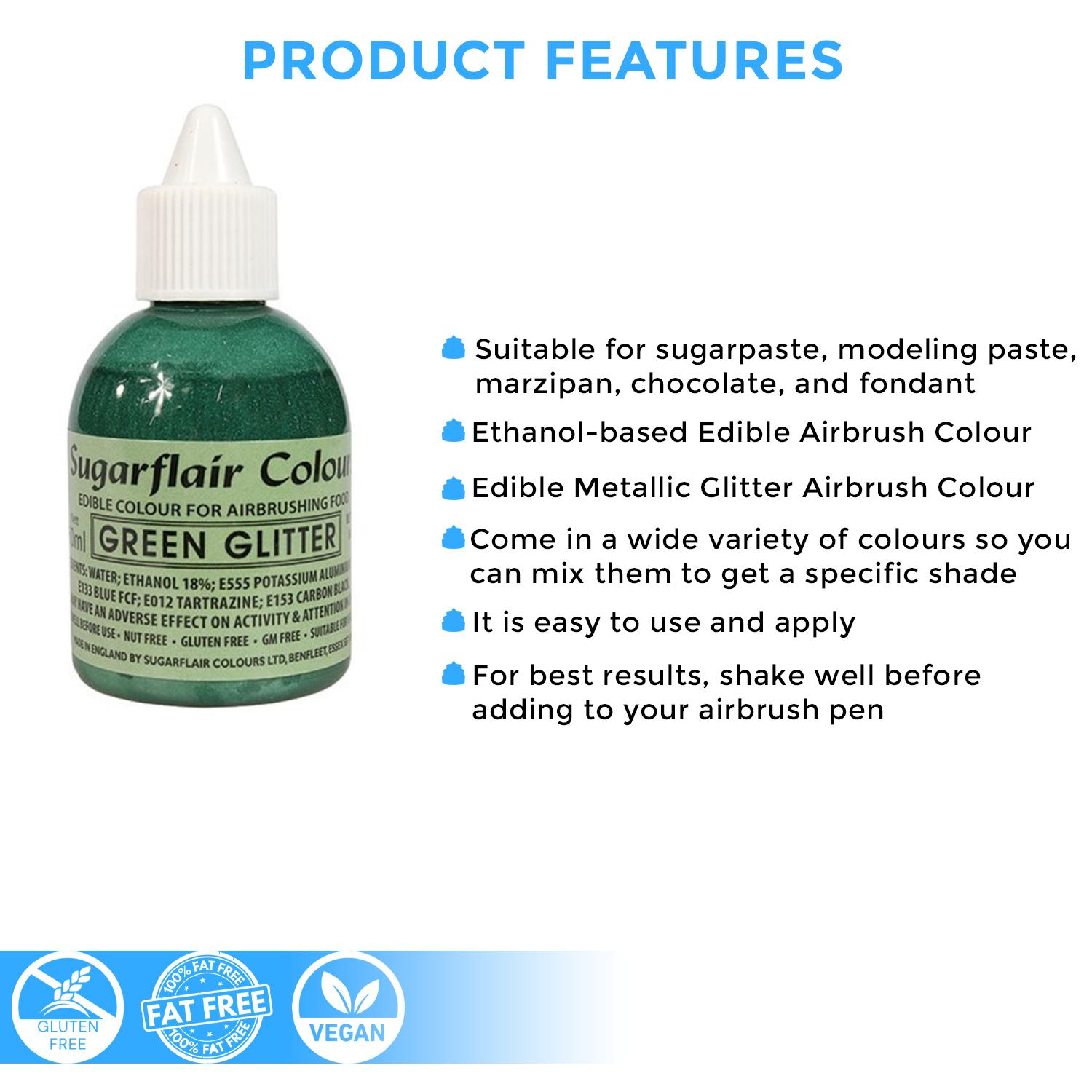 SUGARFLAIR GLITTER GREEN AIRBRUSH COLOUR 60MLS