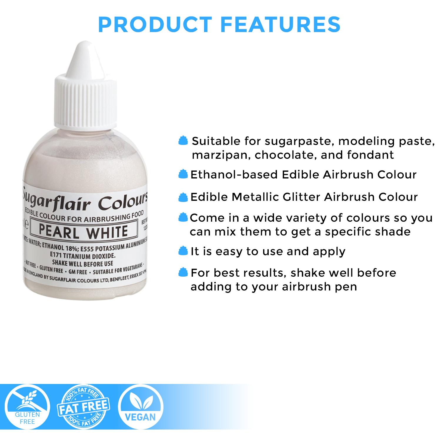 SUGARFLAIR GLITTER PEARL WHITE AIRBRUSH COLOUR 60MLS