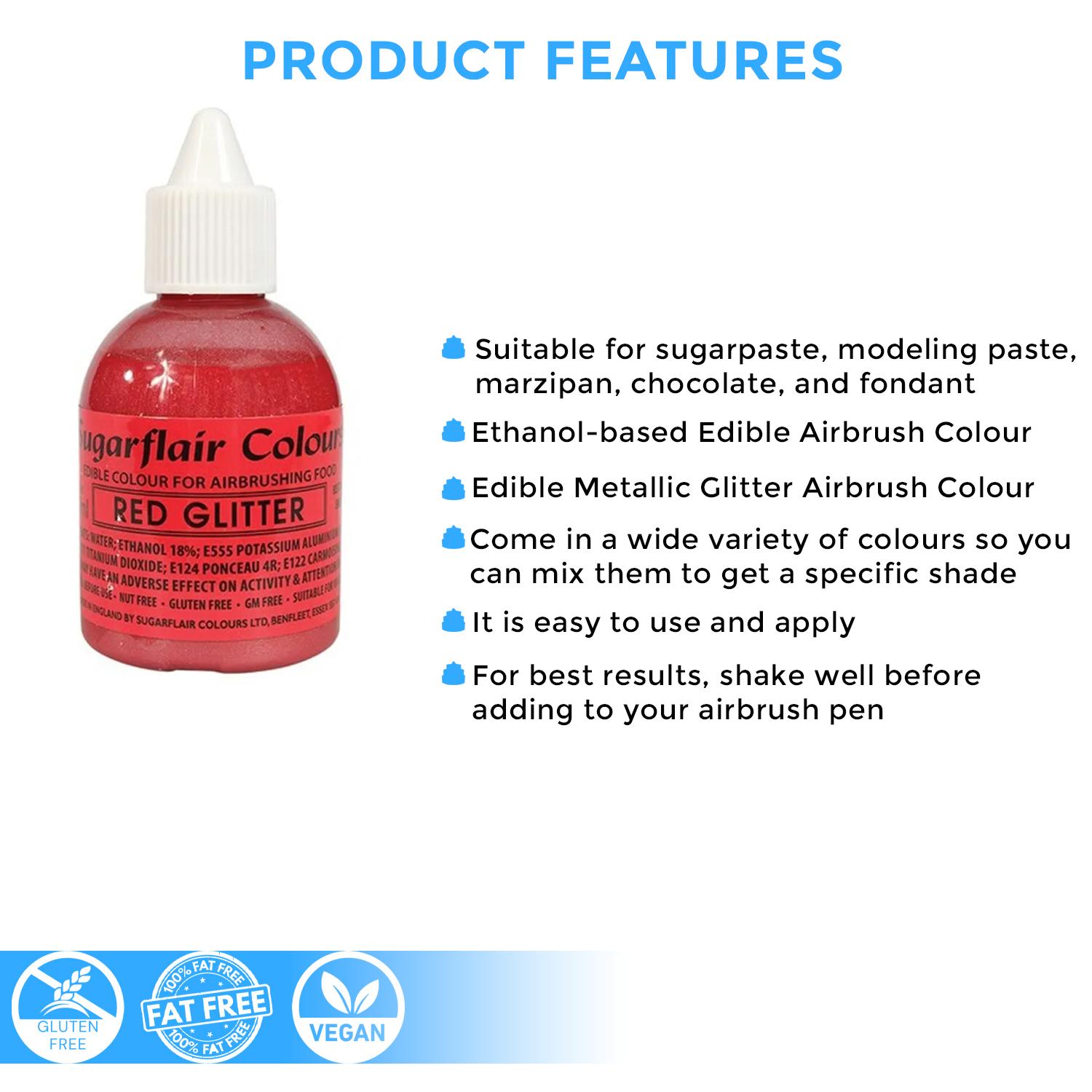 SUGARFLAIR GLITTER RED AIRBRUSH COLOUR 60MLS