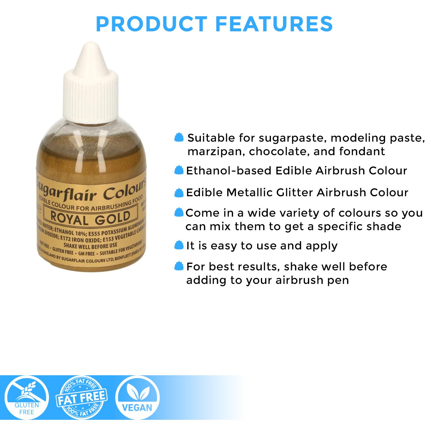 SUGARFLAIR GLITTER ROYAL GOLD AIRBRUSH COLOUR 60ML