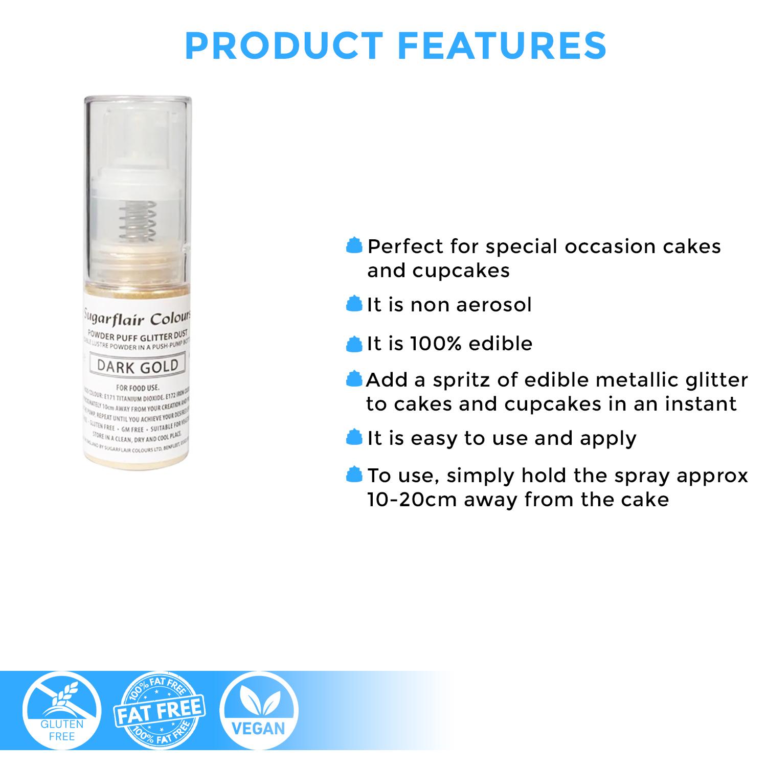 SUGARFLAIR POWDER PUMP SPRAY DARK GOLD 10G