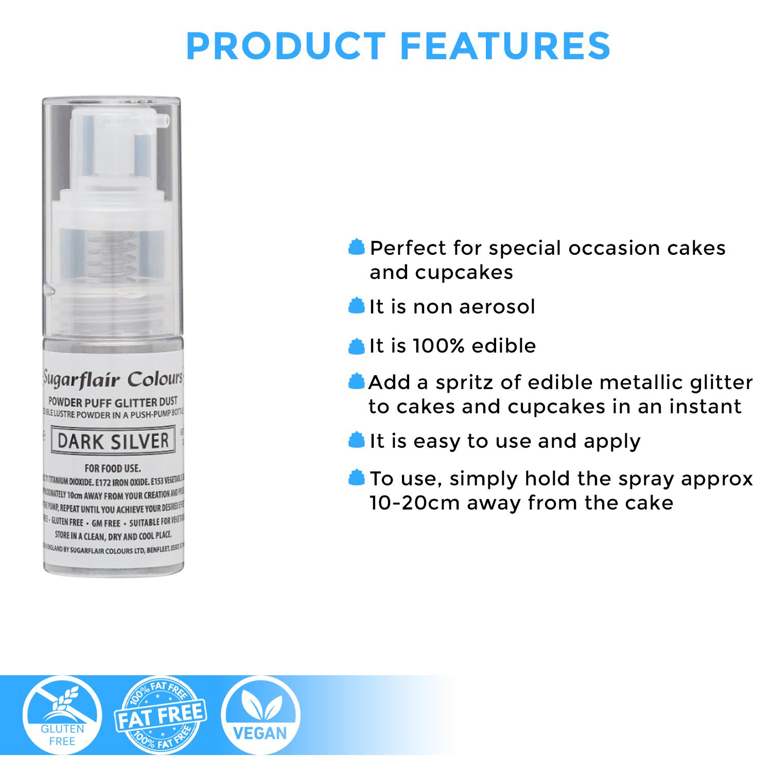 SUGARFLAIR POWDER PUMP SPRAY DARK SILVER 10G
