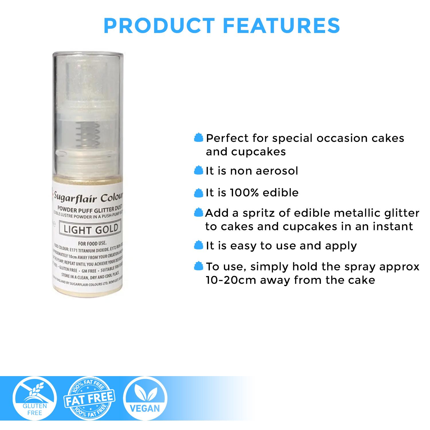 SUGARFLAIR POWDER PUMP SPRAY LIGHT GOLD 10G