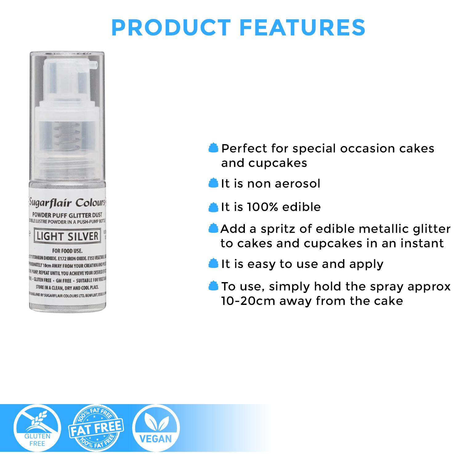 SUGARFLAIR POWDER PUMP SPRAY LIGHT SILVER 10G