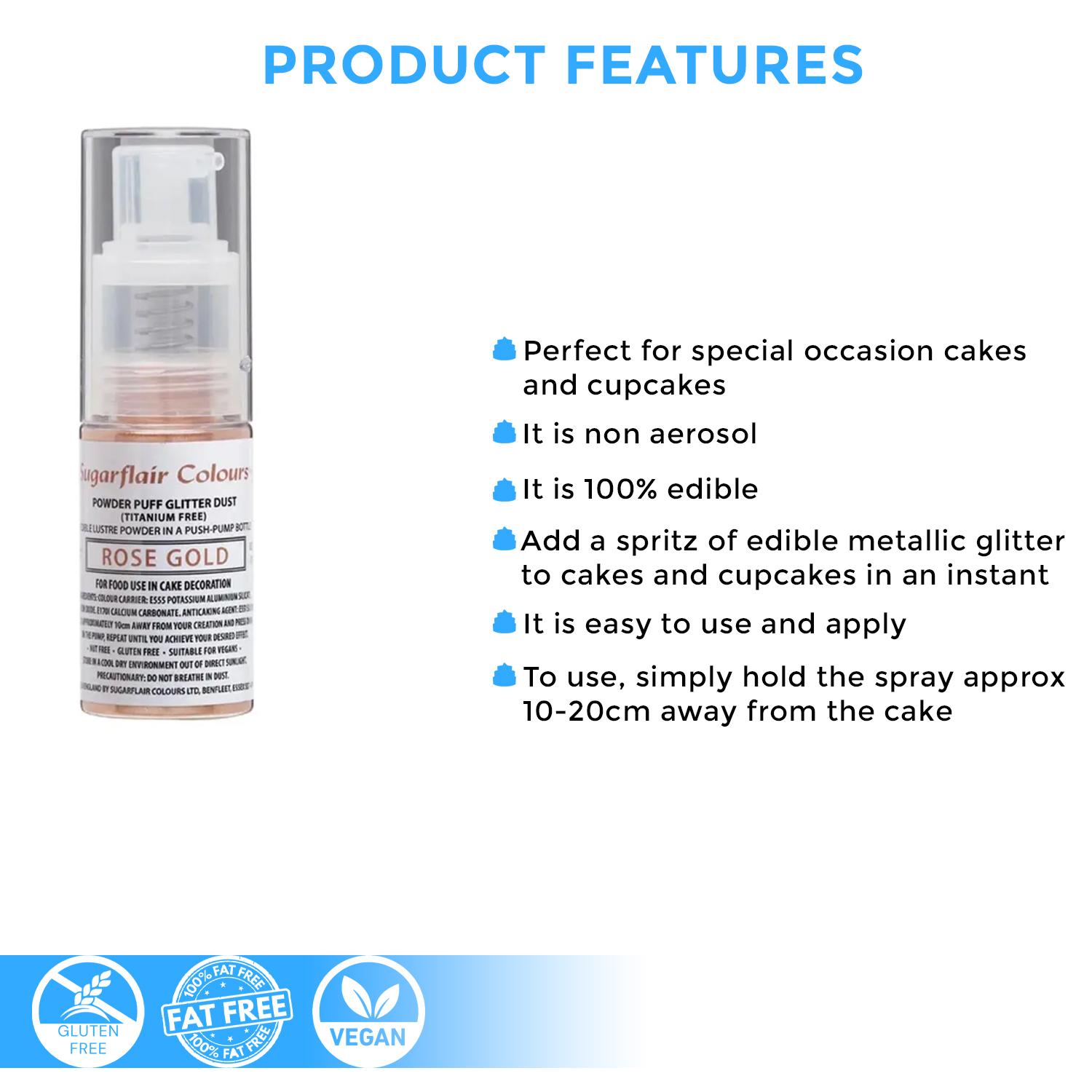 SUGARFLAIR POWDER PUMP SPRAY ROSE GOLD 10G