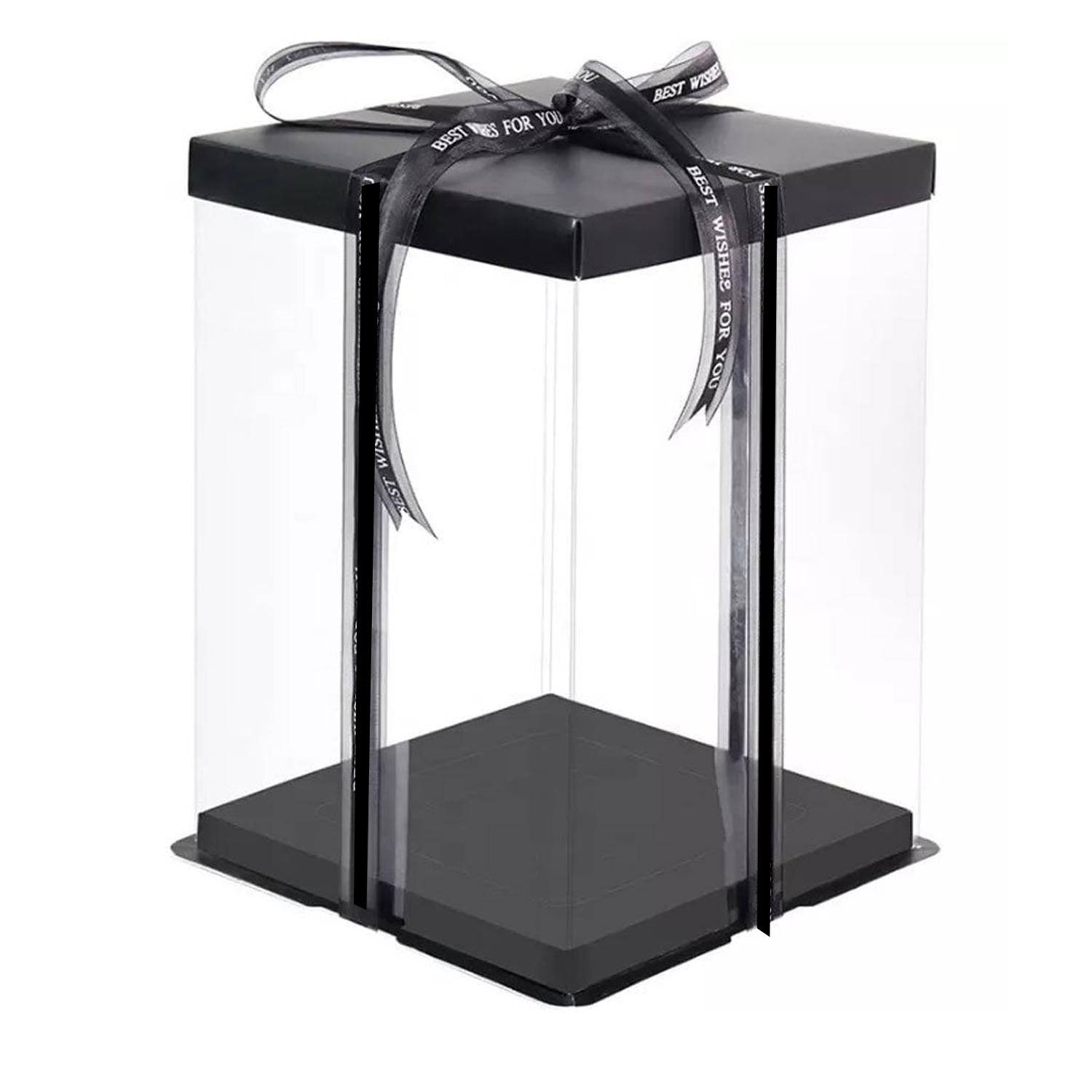 SQUARE TRANSPARENT PVC CAKE BOX BLACK LID 35.6*35.6*38CM