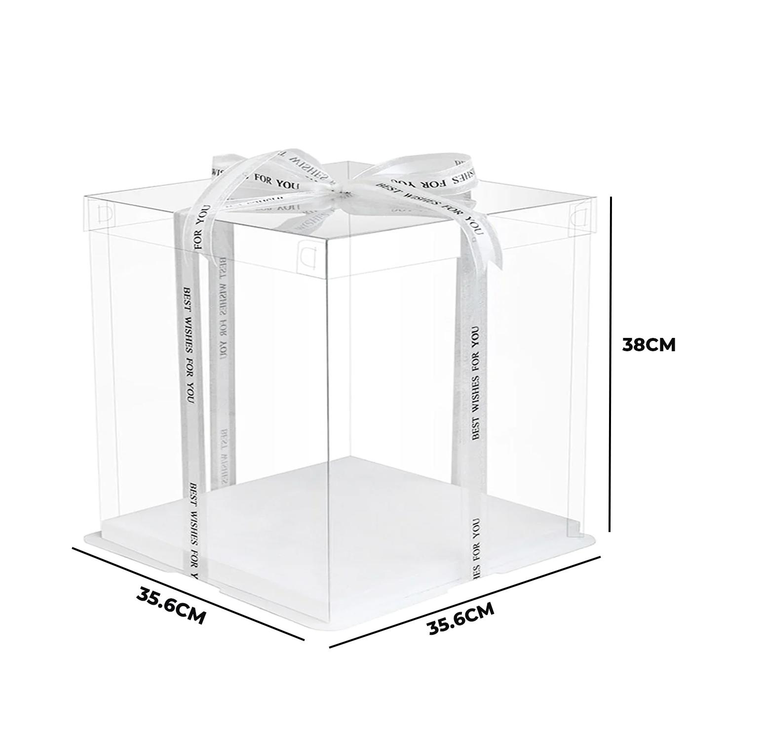SQUARE TRANSPARENT PVC CAKE BOX CLEAR LID 35.6*35.6*38CM