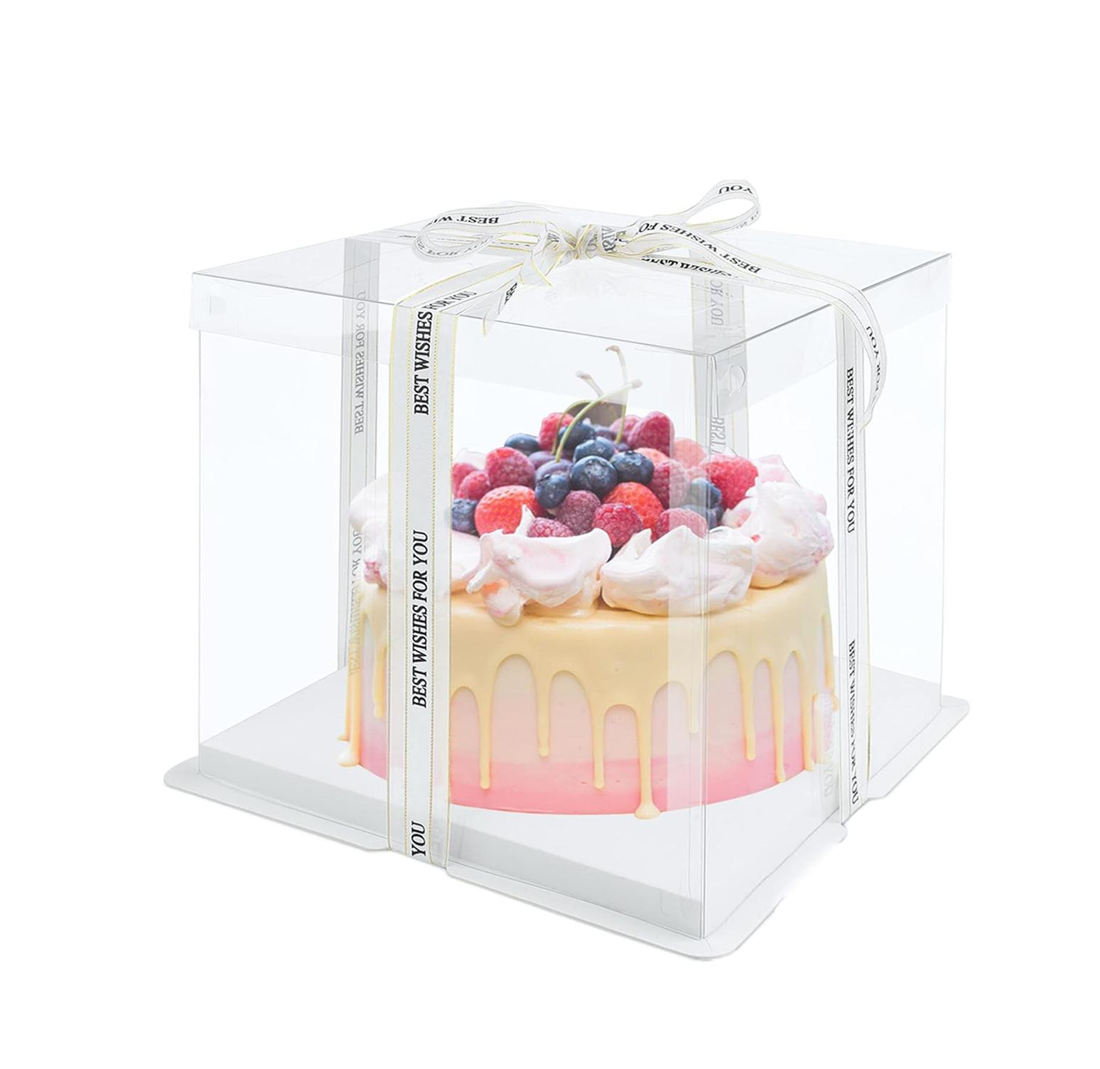 SQUARE TRANSPARENT PVC CAKE BOX CLEAR LID 35.6*35.6*38CM