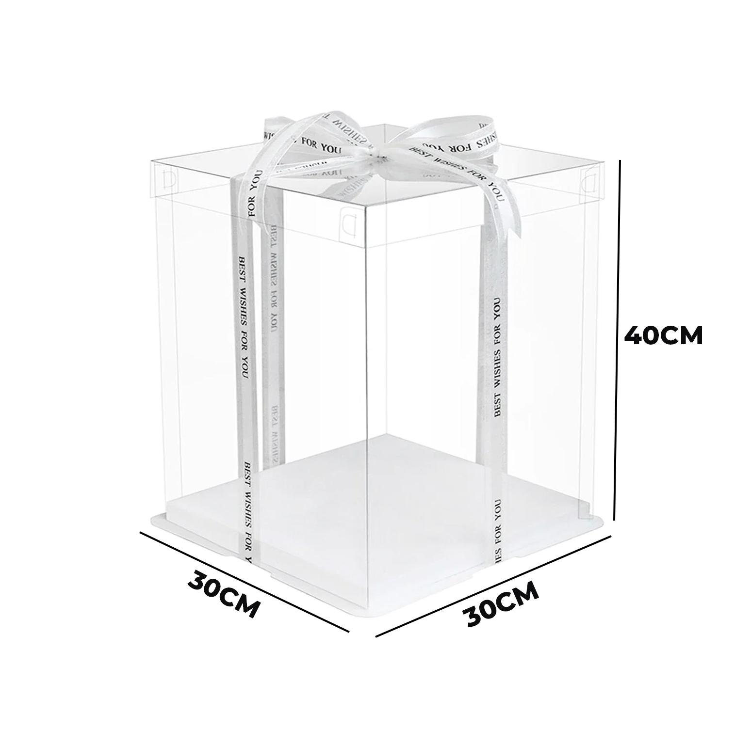 SQUARE TRANSPARENT PVC CAKE BOX CLEAR LID 30*30*40CM