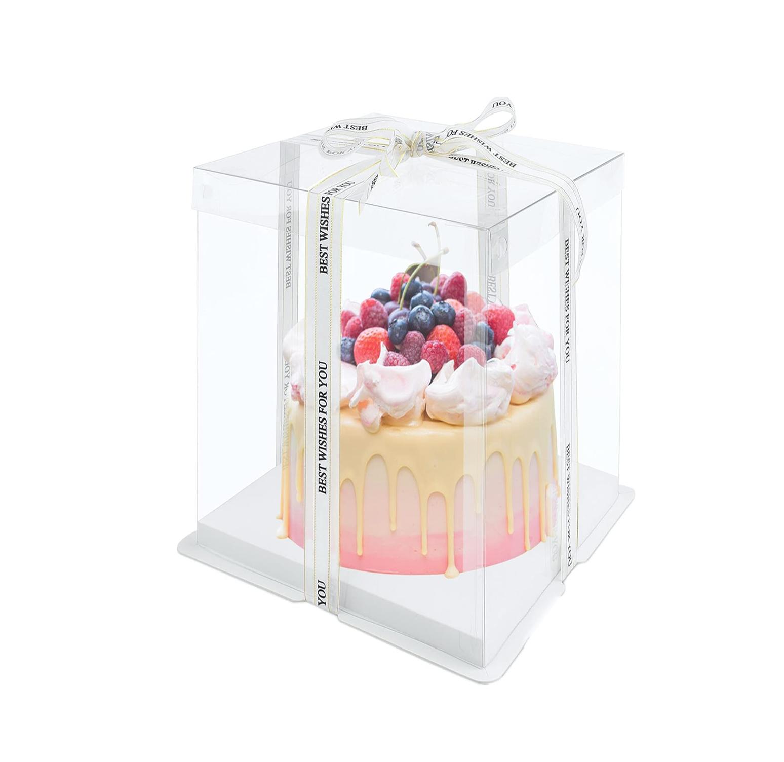 SQUARE TRANSPARENT PVC CAKE BOX CLEAR LID 30*30*40CM