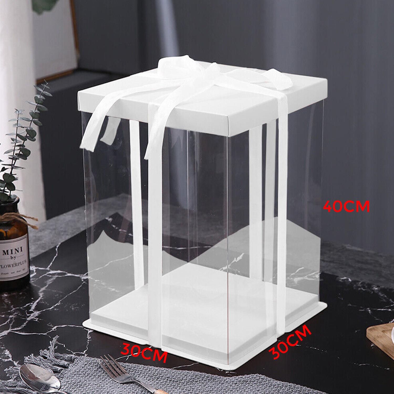 SQUARE TRANSPARENT PVC CAKE BOX WHITE LID 30*30*40CM