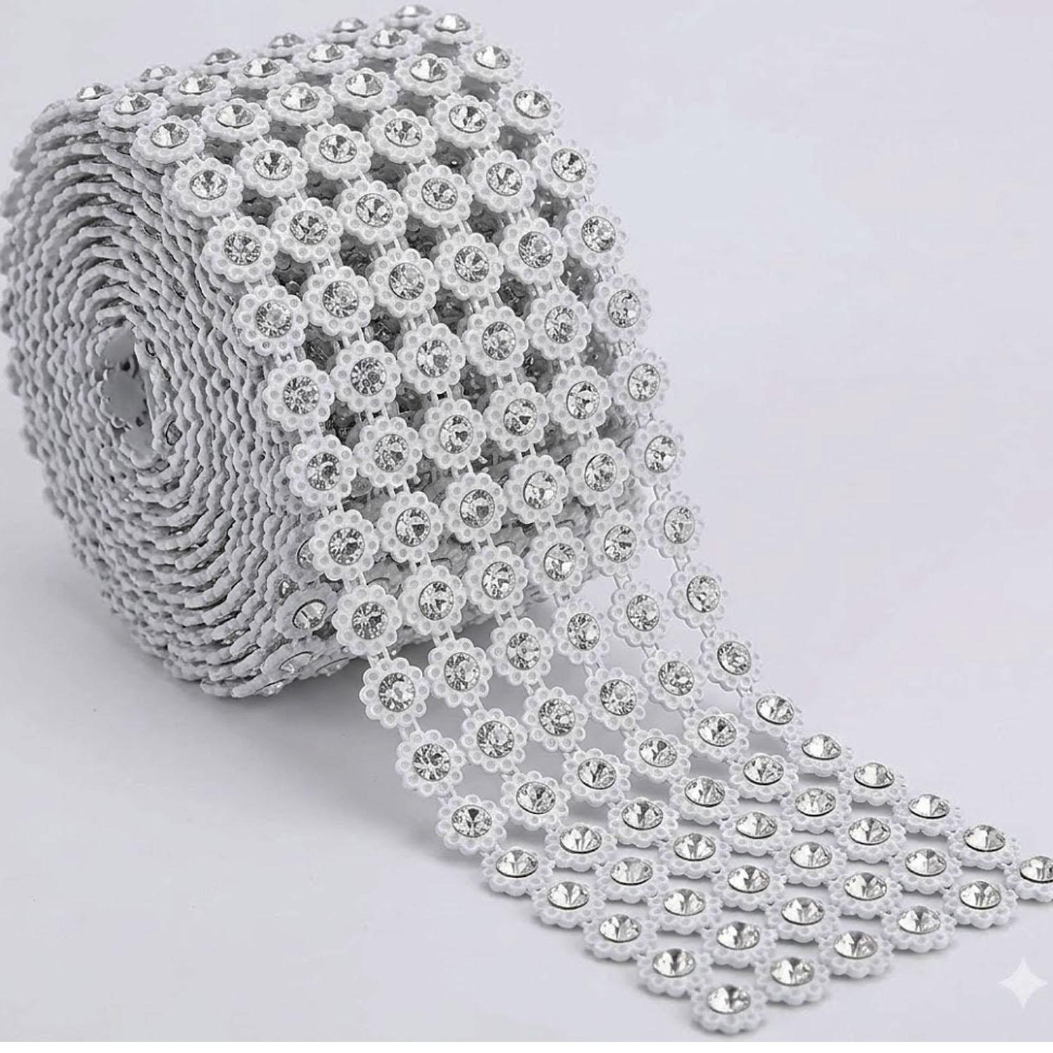 WHITE FLOWER RHINESTONE RIBBON ROLL