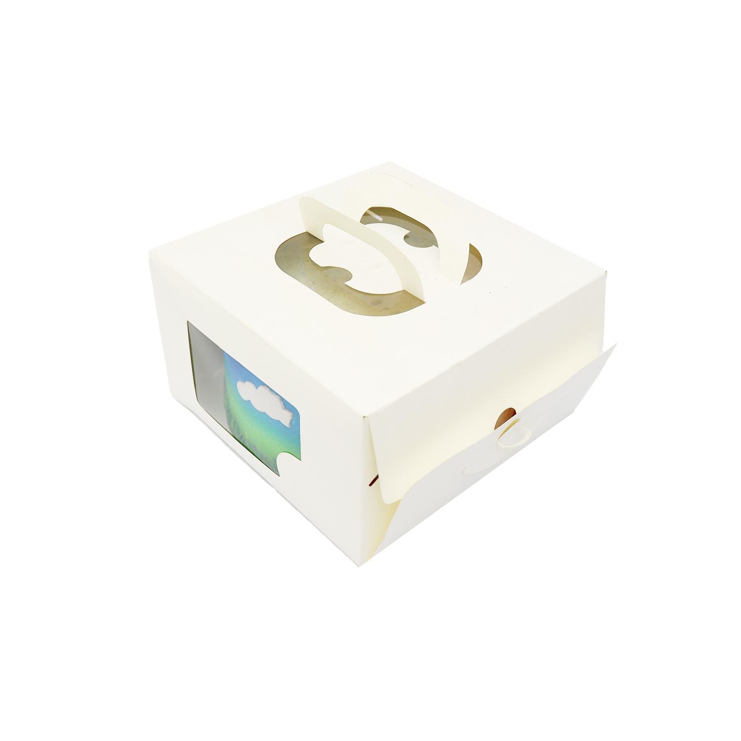 SQUARE WHITE 1KG 10 x 10 x 6 INCHES WINDOW CAKE BOX WITH HANDLES