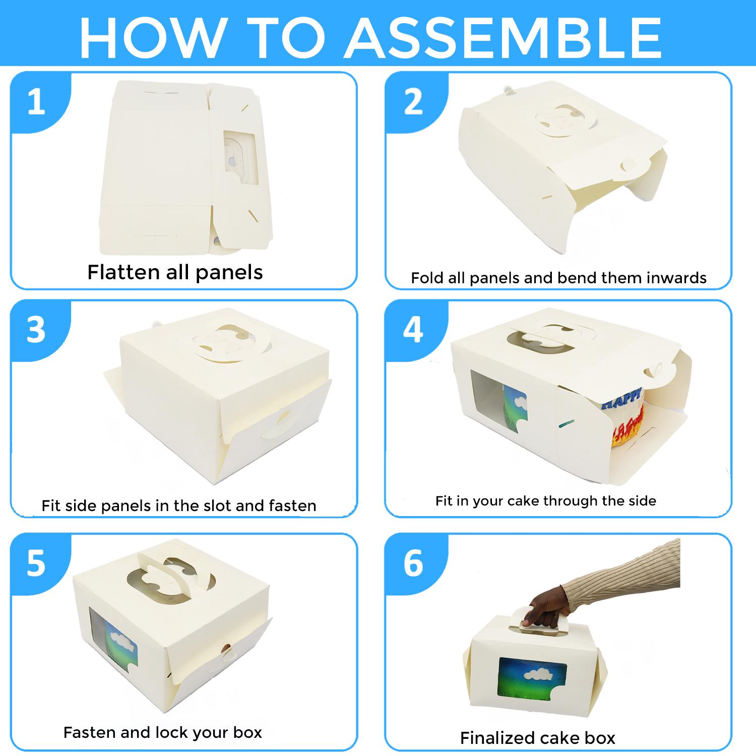 SQUARE WHITE 1KG 10 x 10 x 6 INCHES WINDOW CAKE BOX WITH HANDLES