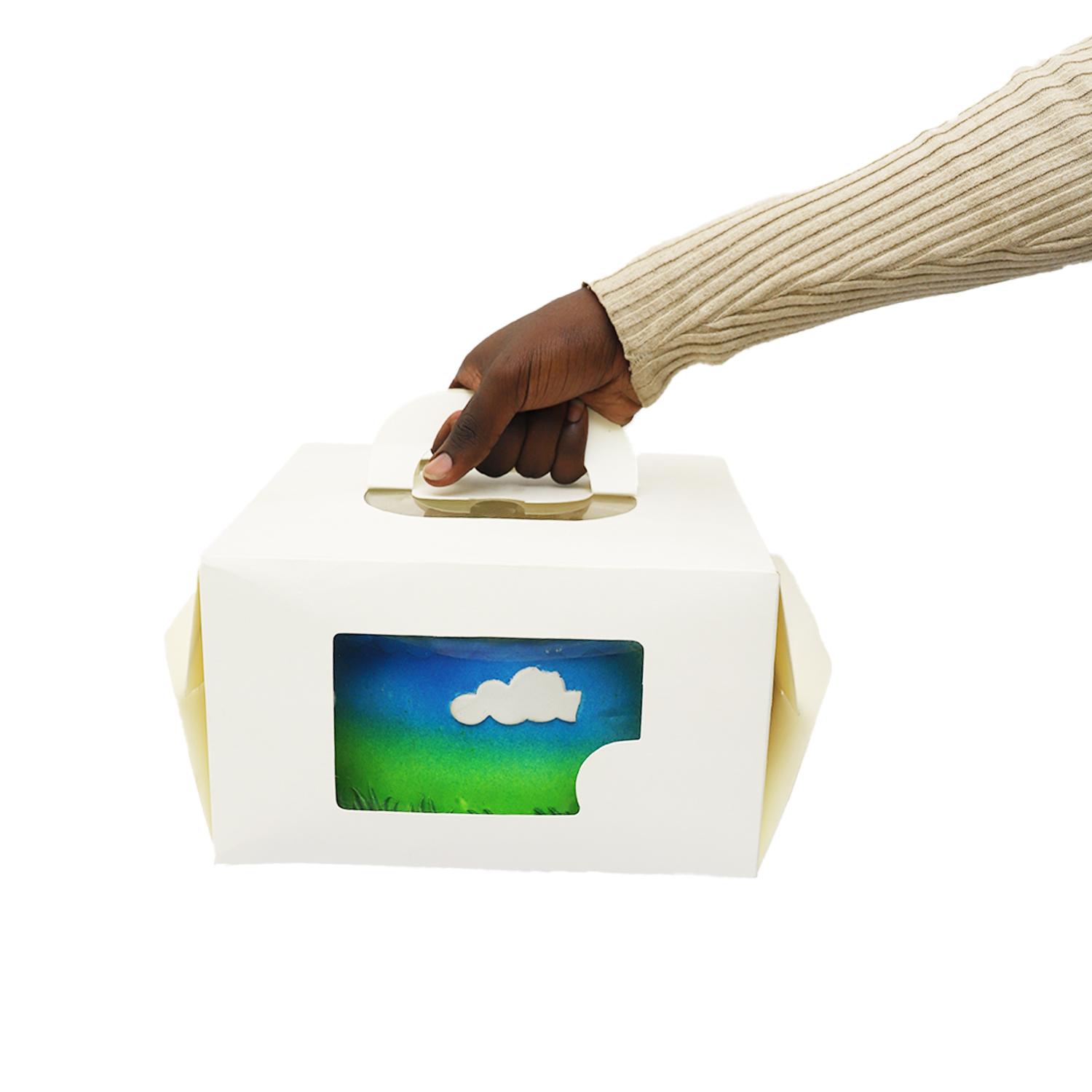 SQUARE WHITE 1KG 10 x 10 x 6 INCHES WINDOW CAKE BOX WITH HANDLES