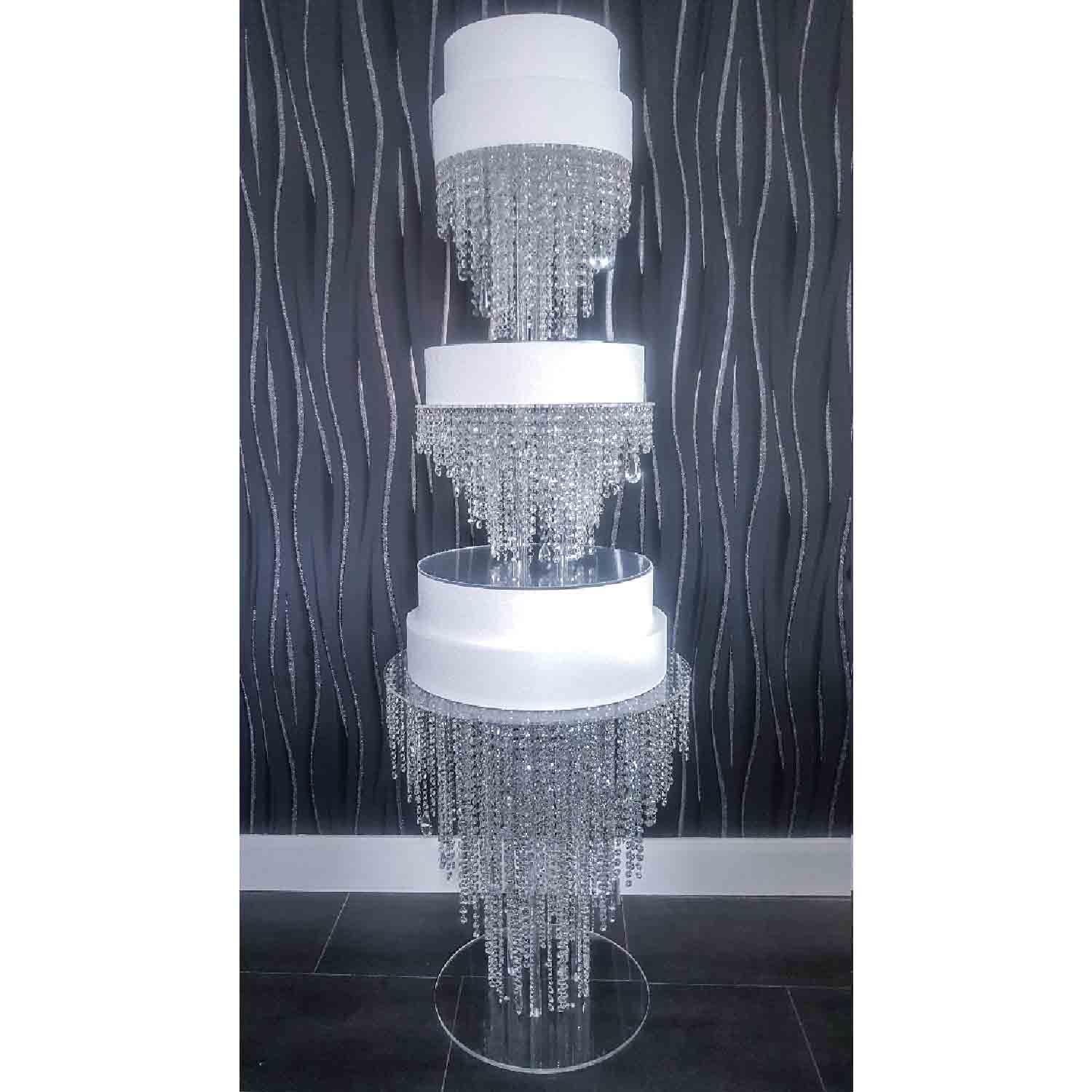 WHITE CRYSTAL CHANDELIER CAKE STAND SET OF 3