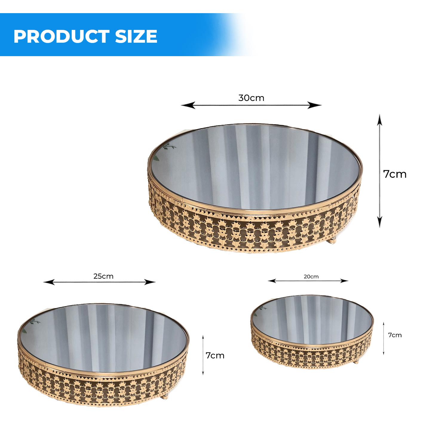 WYOMING GOLD MIRROR TOP 3 PIECE CAKE STAND DIAMETER 20CM 25CM 30CM
