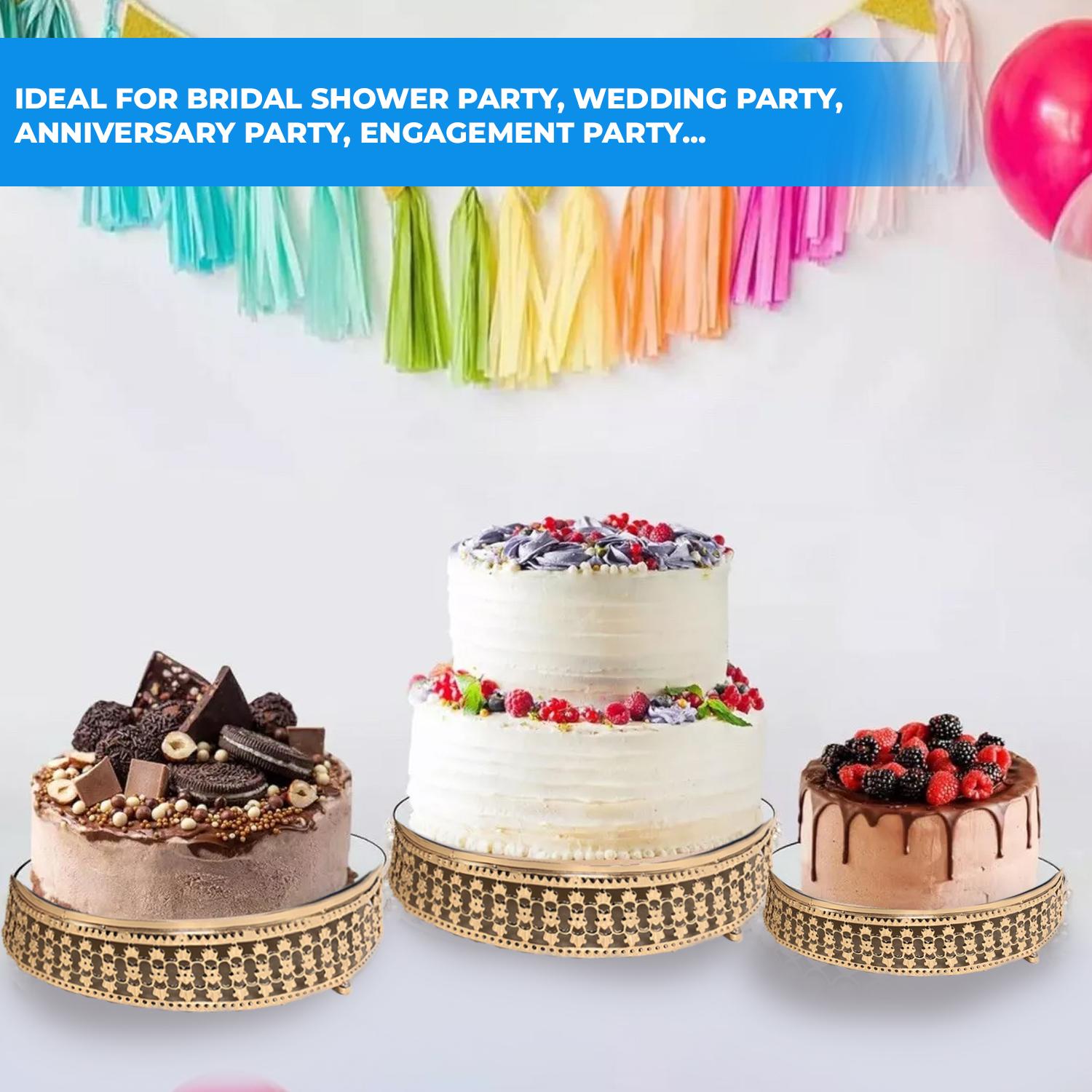 WYOMING GOLD MIRROR TOP 3 PIECE CAKE STAND DIAMETER 20CM 25CM 30CM