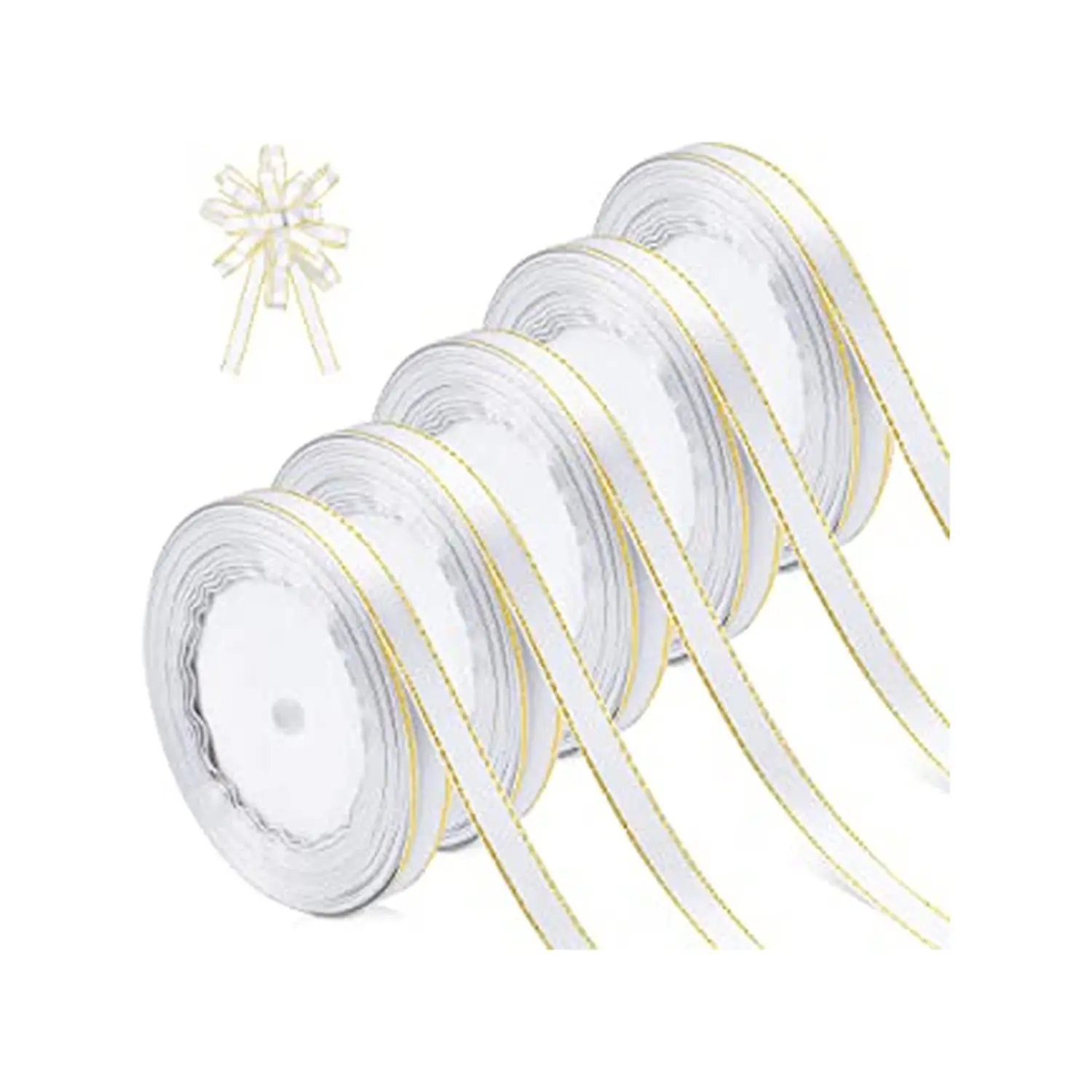 1/4'' SATIN CLOTH RIBBON WHITE WITH GOLD STRIPE