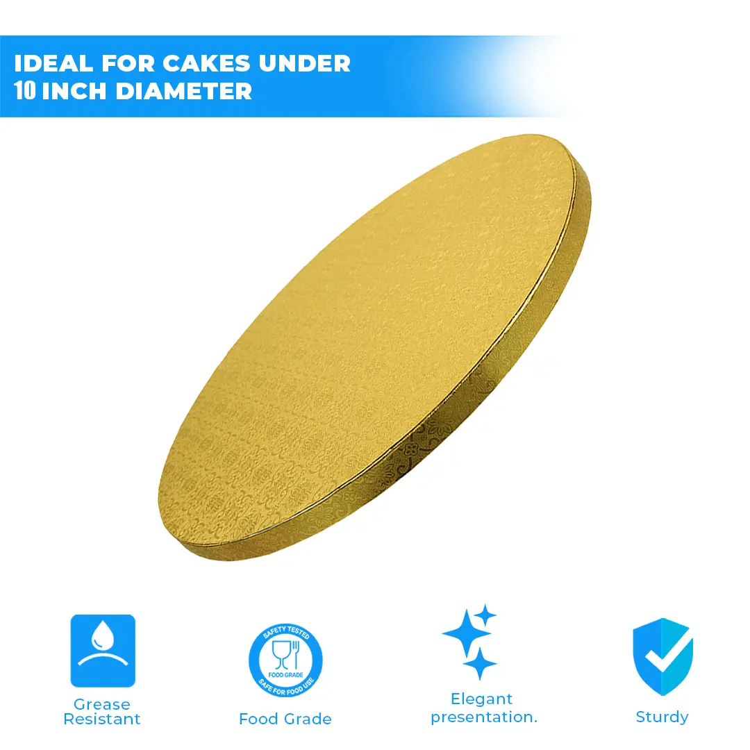 1KG SMOOTH 10 INCH ROUND GOLD CAKE DRUM, STRONGEST CAKE BOARD, 1 KG HEAVY DUTY GOLD CAKE BASE, GOLD CAKE DRUM FOR ROUND CAKES, STURDY GOLD CAKE BOARD , PREMIUM GOLD CAKE BOARD, DURABLE CAKE BOARD, GOLD CAKE BOARD FOR WEDDING AND TIERED CAKES.