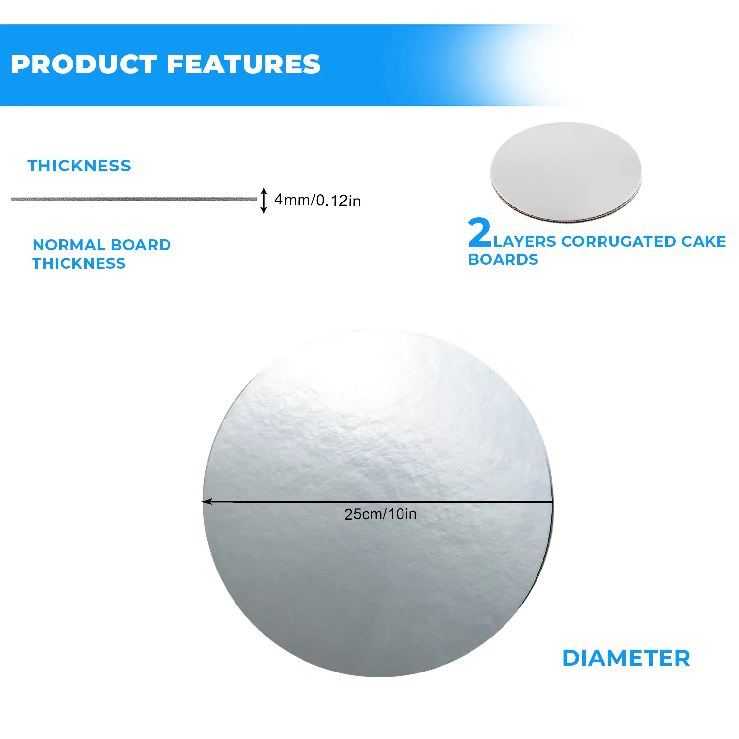 1KG THIN 10 INCH ROUND SMOOTH SILVER CAKE BOARD