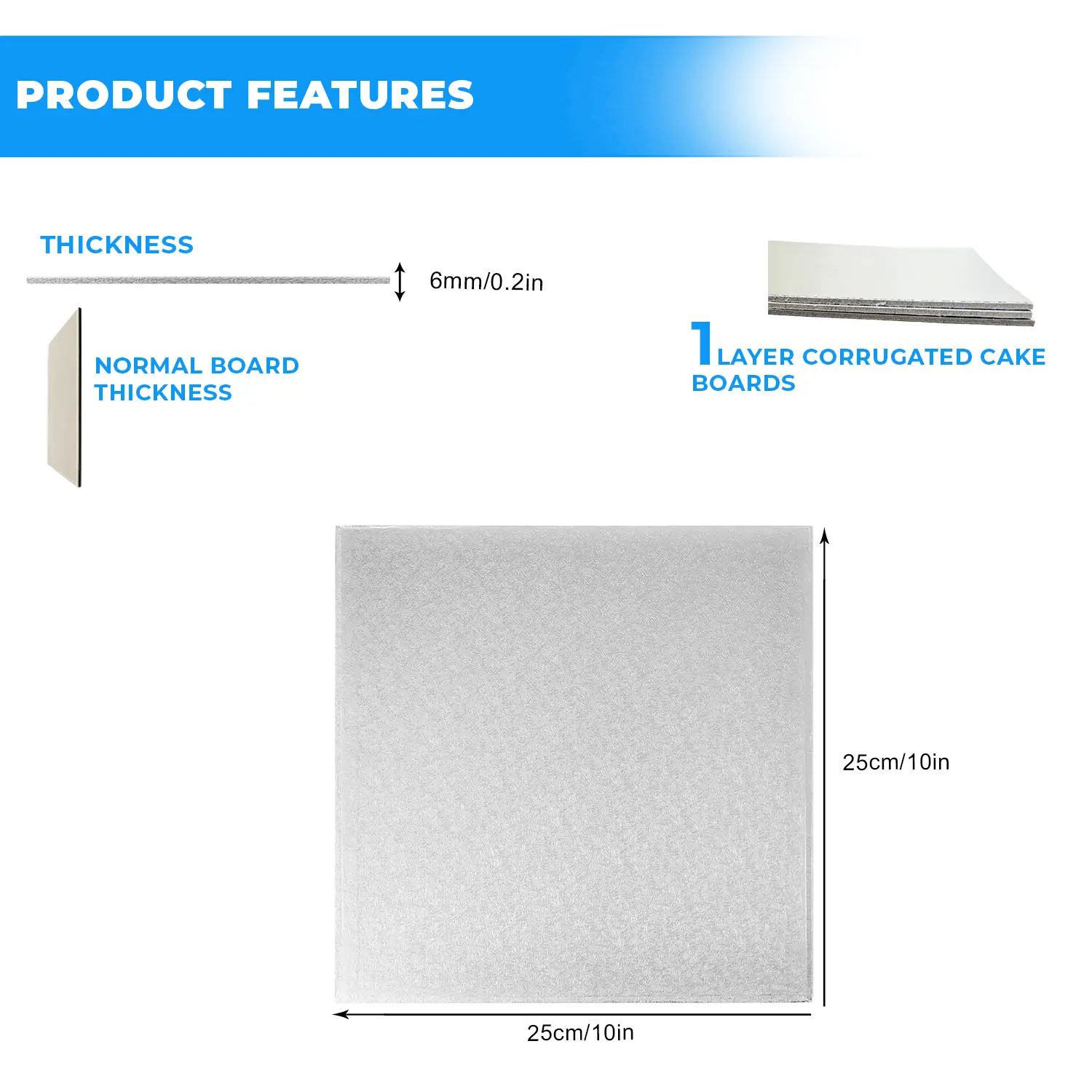 1KG NORMAL 10 INCH SQUARE SILVER CAKE BOARD
