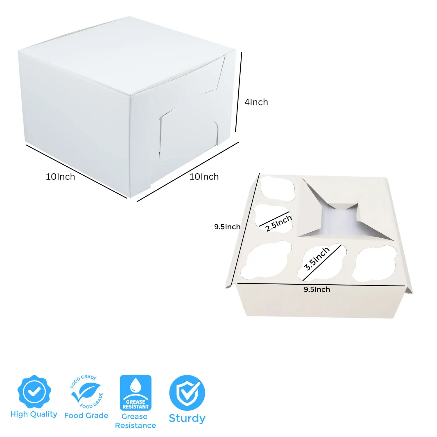 SQUARE WHITE 1KG 10 X 10 X 4 INCH BENTO CAKE BOX