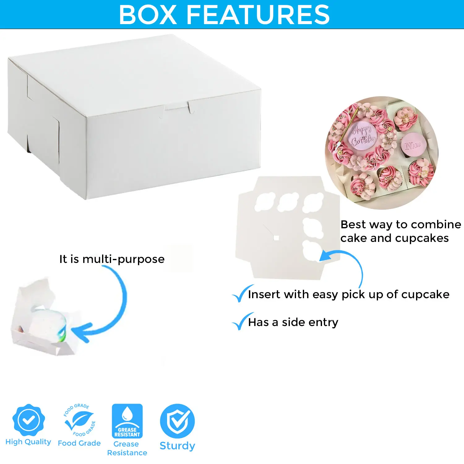 SQUARE WHITE 1KG 10 X 10 X 4 INCH BENTO CAKE BOX