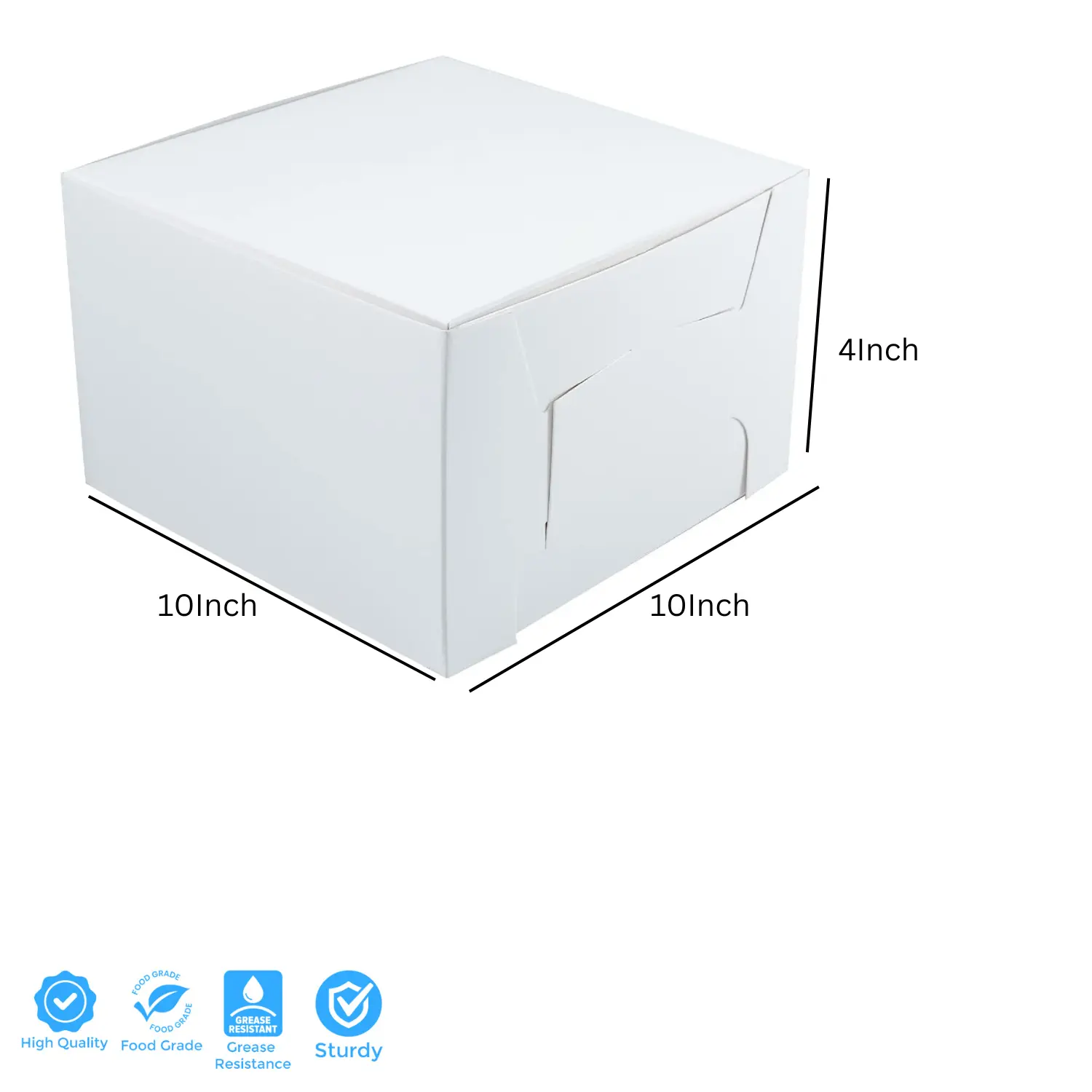 SQUARE WHITE 1KG 10 X 10 X 4 INCHES CAKE BOX