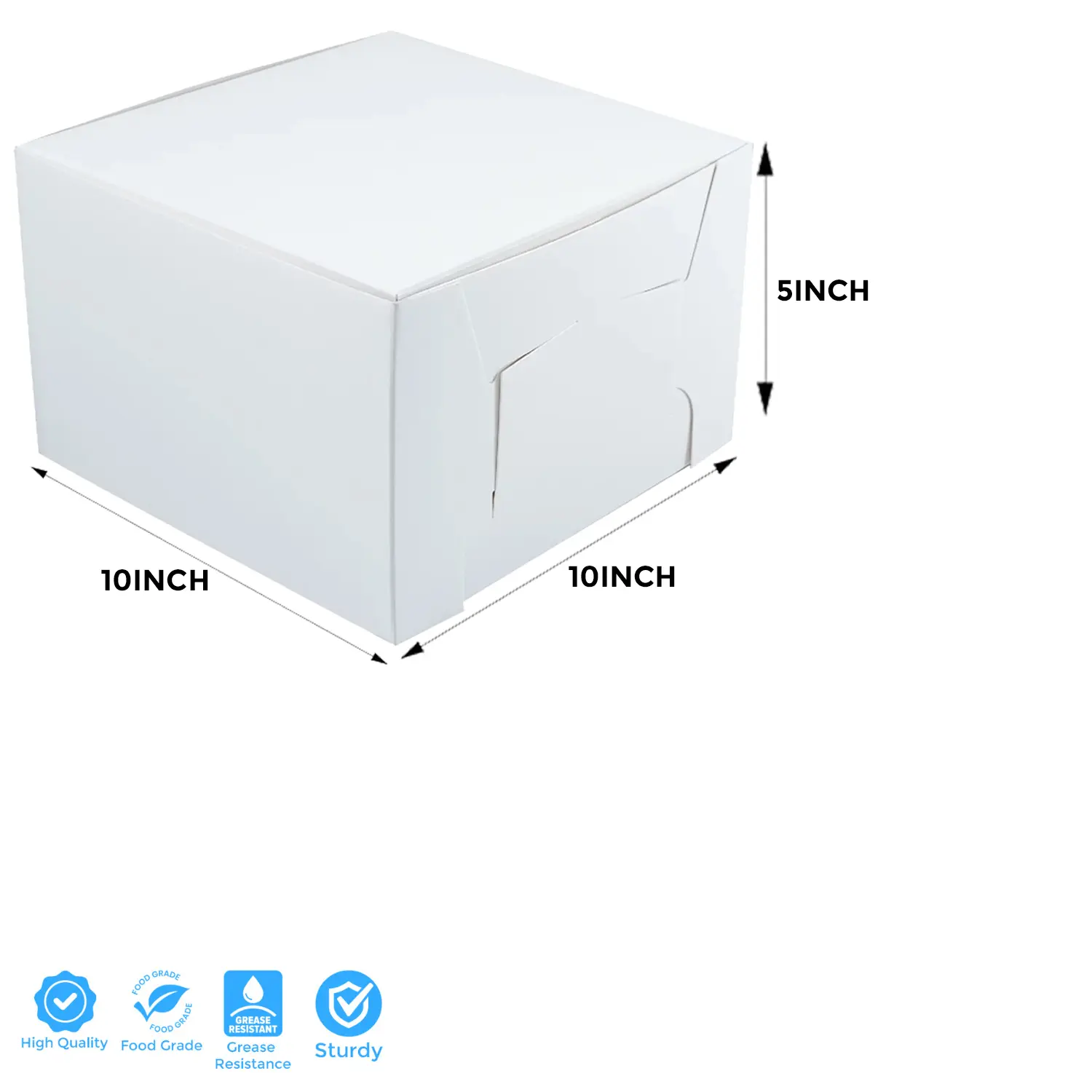 WHITE 1KG SQUARE 10 X 10 X 5 INCHES CAKE BOX