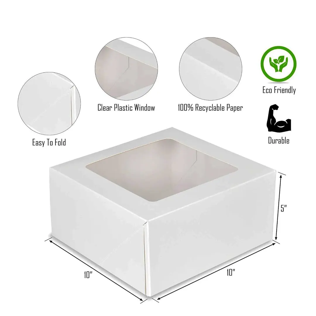 WHITE 1KG SQUARE 10 X 10 X 5 INCHES CAKE BOX WITH WINDOW