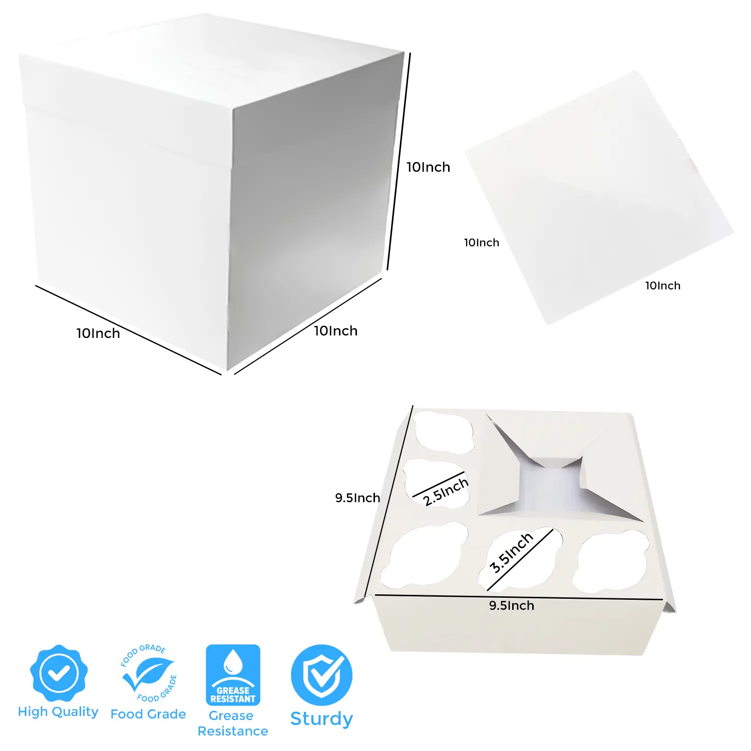 SQUARE WHITE 1KG 10 X10 X10 INCH TALL BENTO CAKE BOX (WITH LID)