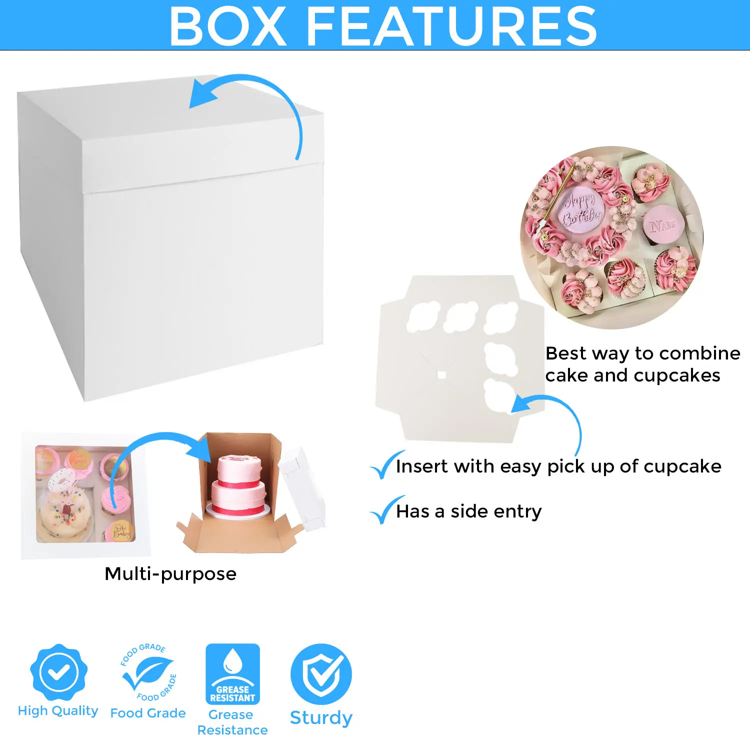 SQUARE WHITE 1KG 10 X10 X10 INCH TALL BENTO CAKE BOX (WITH LID)