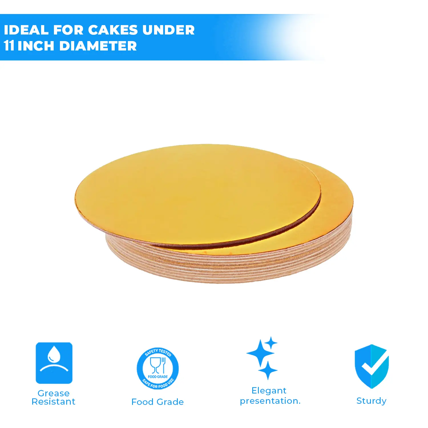 1.5KG THIN 11 INCH ROUND SMOOTH GOLD CAKE BOARD CAKE BASE