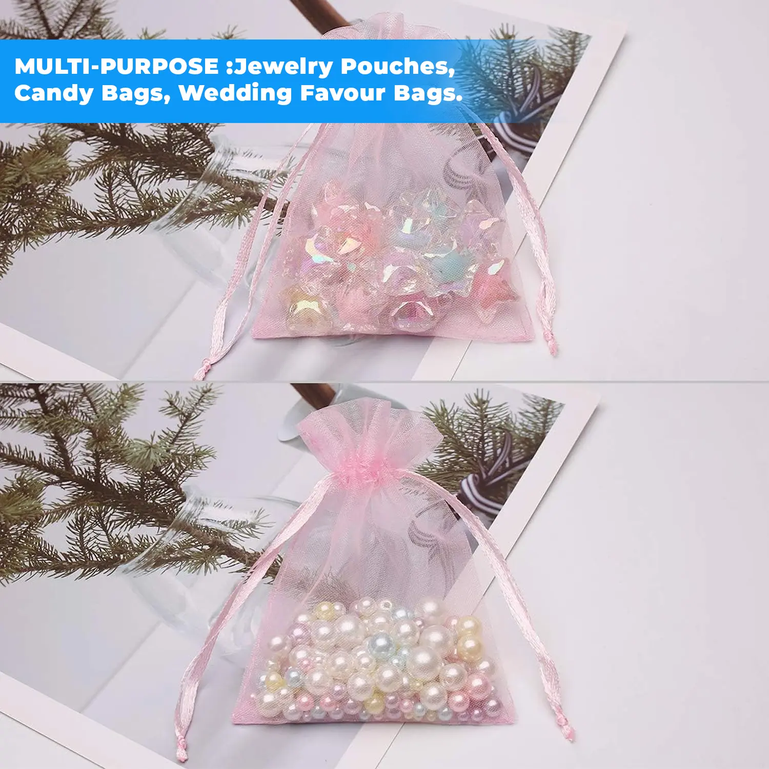 12 X 9 CM ORGANZA BAGS CLOTH CORAL PINK DRAWSTRING FAVOUR POUCHES PRECUT FREE PACK NETS