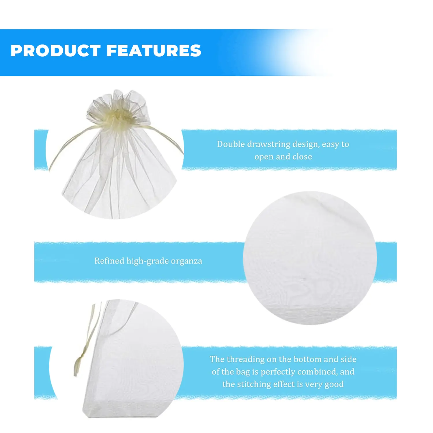 12 X 9 CM ORGANZA BAGS CLOTH CREAM DRAWSTRING FAVOUR POUCHES PRECUT FREE PACK NETS