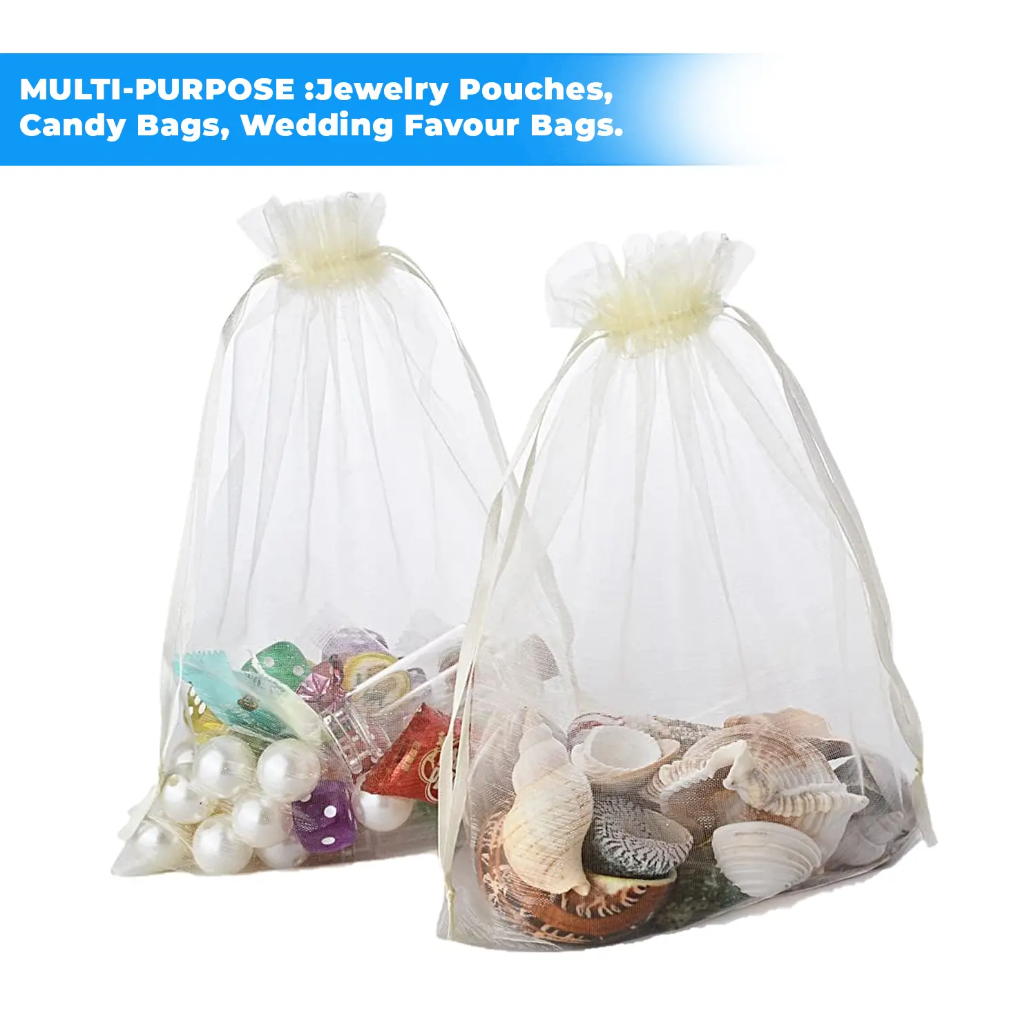 12 X 9 CM ORGANZA BAGS CLOTH CREAM DRAWSTRING FAVOUR POUCHES PRECUT FREE PACK NETS