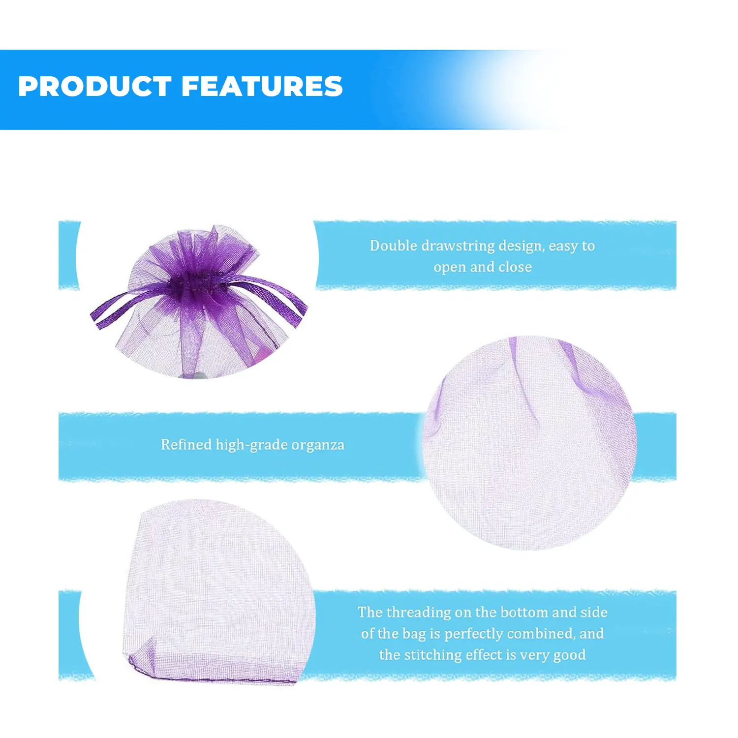 12 X 9 CM ORGANZA BAGS CLOTH DEEP PURPLE DRAWSTRING FAVOUR POUCHES PRECUT FREE PACK NETS