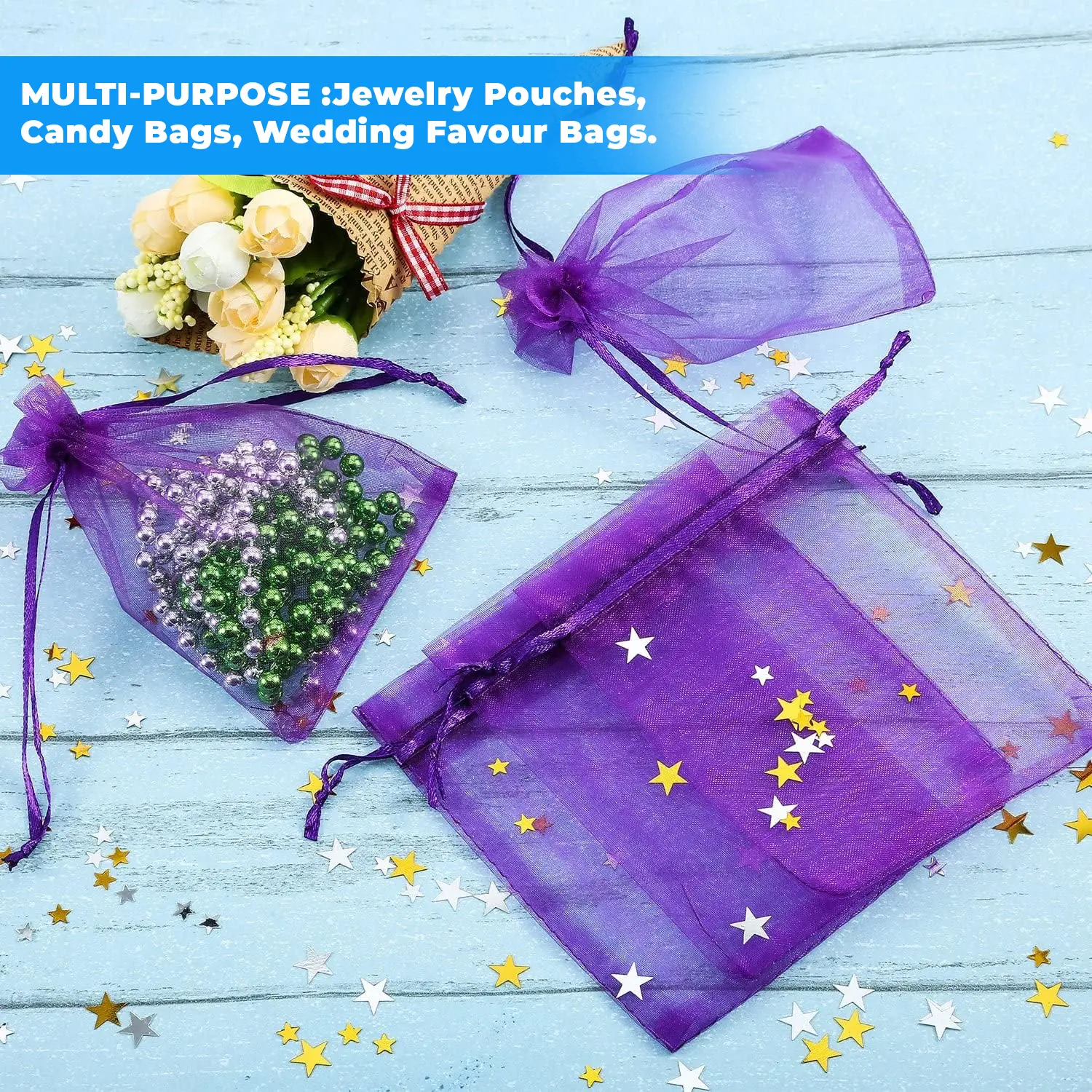 12 X 9 CM ORGANZA BAGS CLOTH DEEP PURPLE DRAWSTRING FAVOUR POUCHES PRECUT FREE PACK NETS