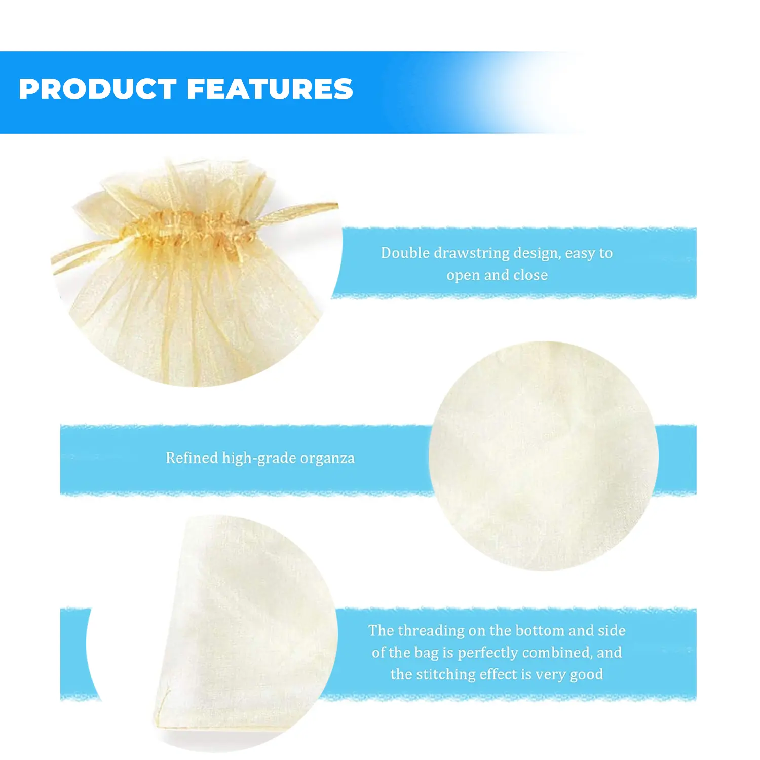 12 X 9 CM ORGANZA BAGS CLOTH GOLD DRAWSTRING FAVOUR POUCHES PRECUT FREE PACK NETS