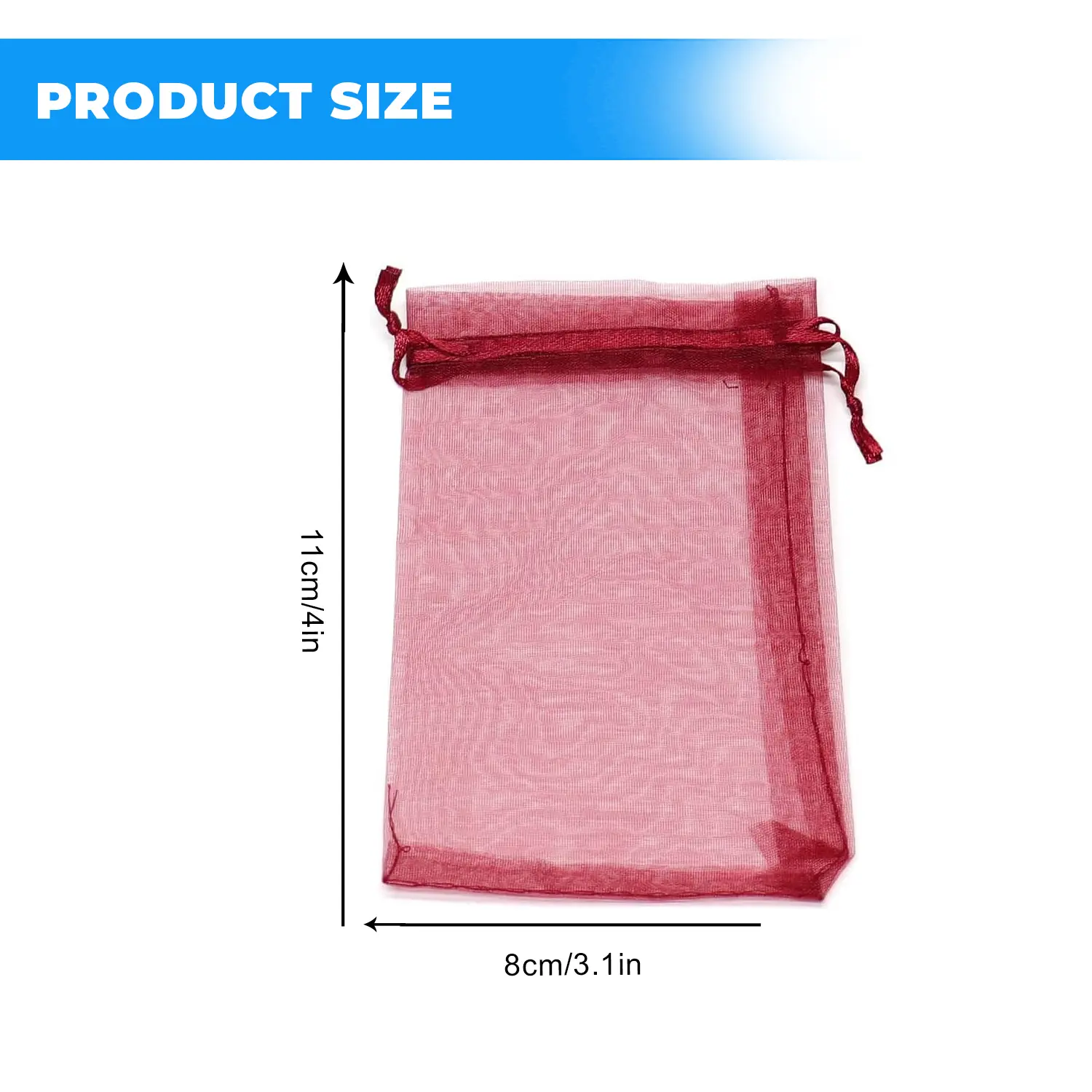 12 X 9 CM ORGANZA BAGS CLOTH MAROON DRAWSTRING FAVOUR POUCHES PRECUT FREE PACK NETS