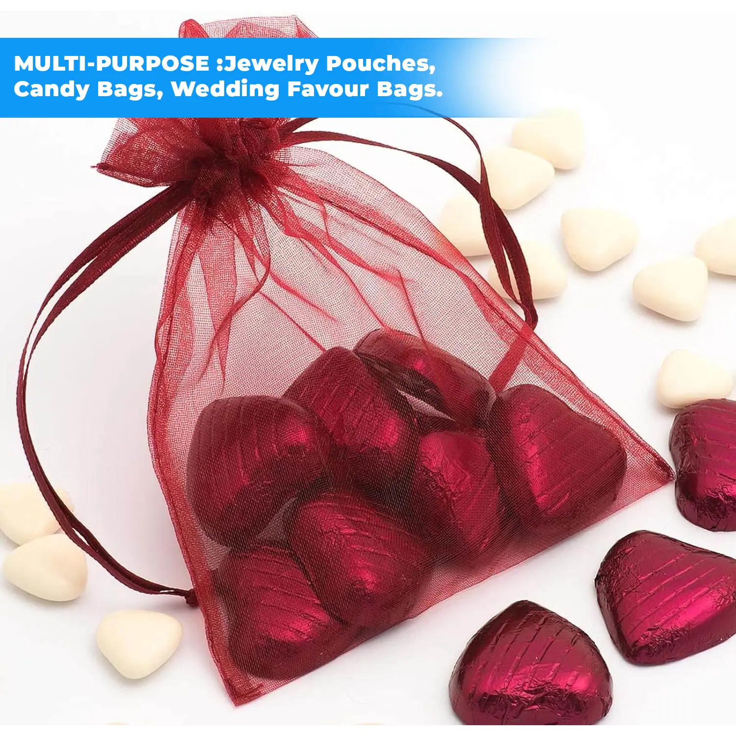 12 X 9 CM ORGANZA BAGS CLOTH MAROON DRAWSTRING FAVOUR POUCHES PRECUT FREE PACK NETS