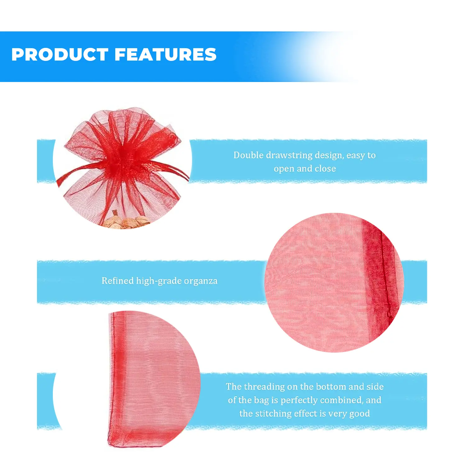 12 X 9 CM ORGANZA BAGS CLOTH RED DRAWSTRING FAVOUR POUCHES PRECUT FREE PACK NETS